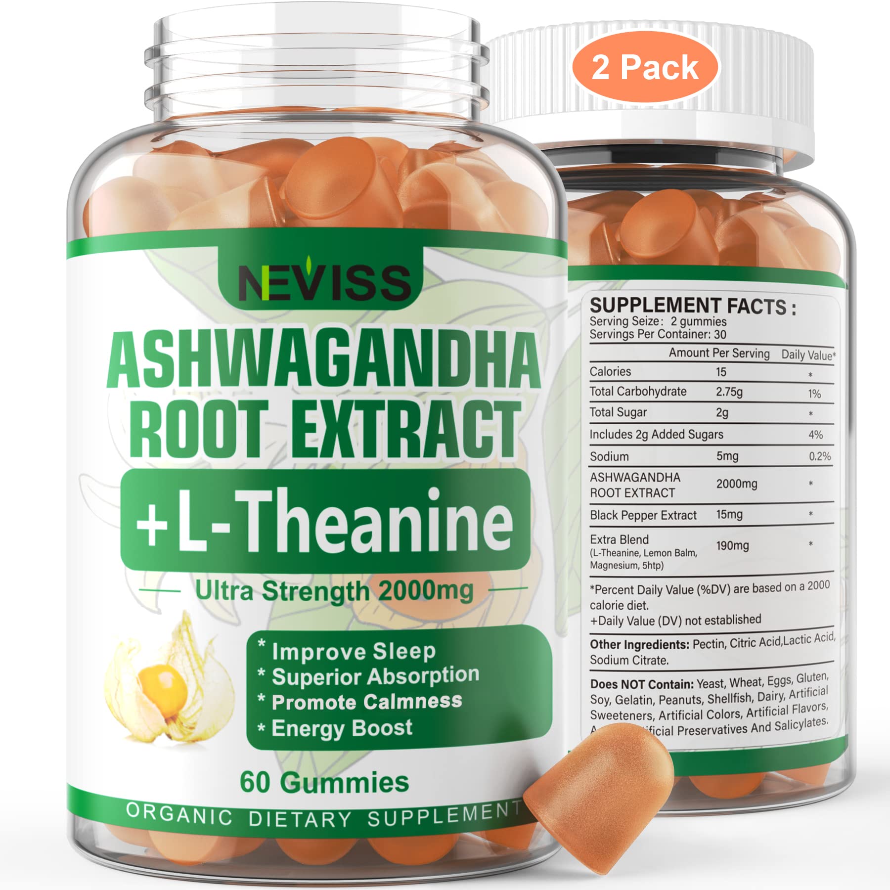 NEVISS Ashwagandha Gummies 2000mg, Feel Refreshed, Plus Proprietary Blend