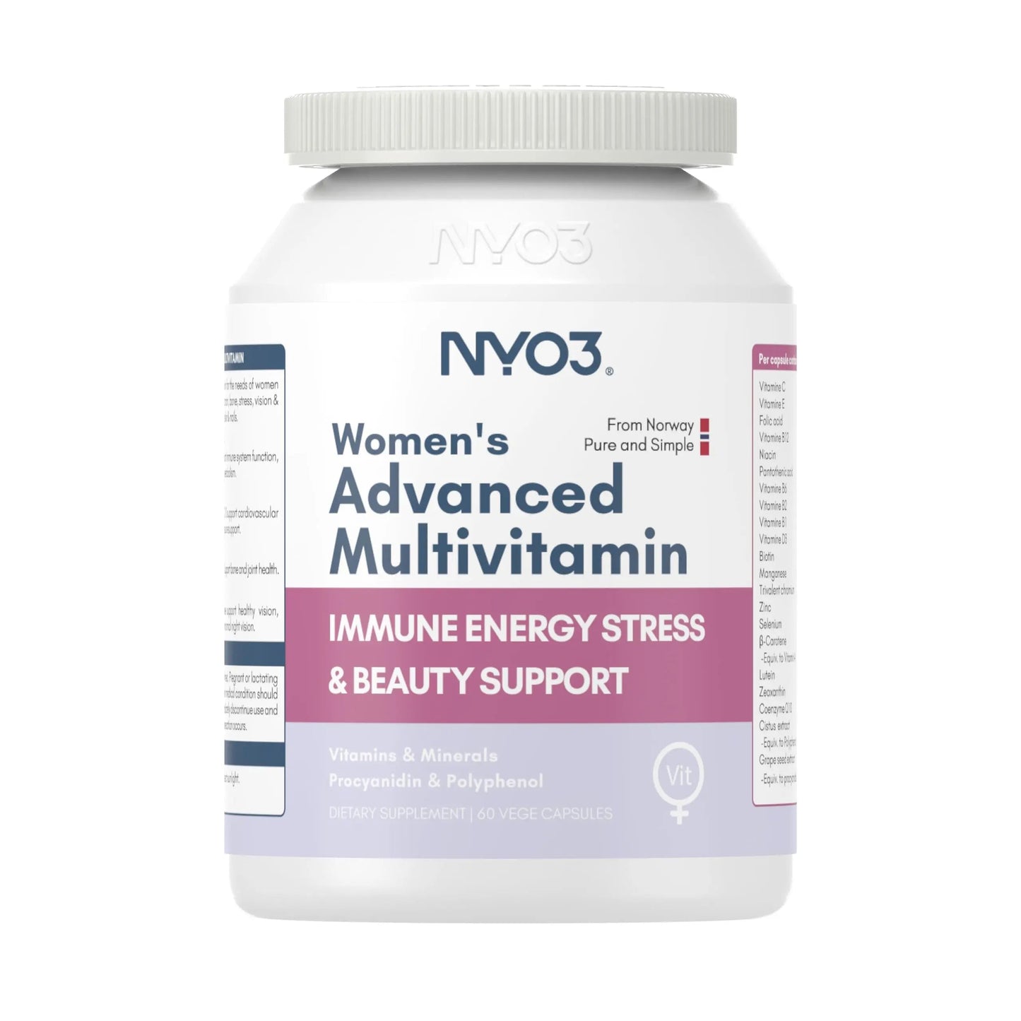 NYO3 Multivitamin for Women with 22 Essential Nutrients | 7 Minerals & 3 Special Additives & 12 Vitamins | Lutein, Zeaxanthin, Grape Seed | NYO3