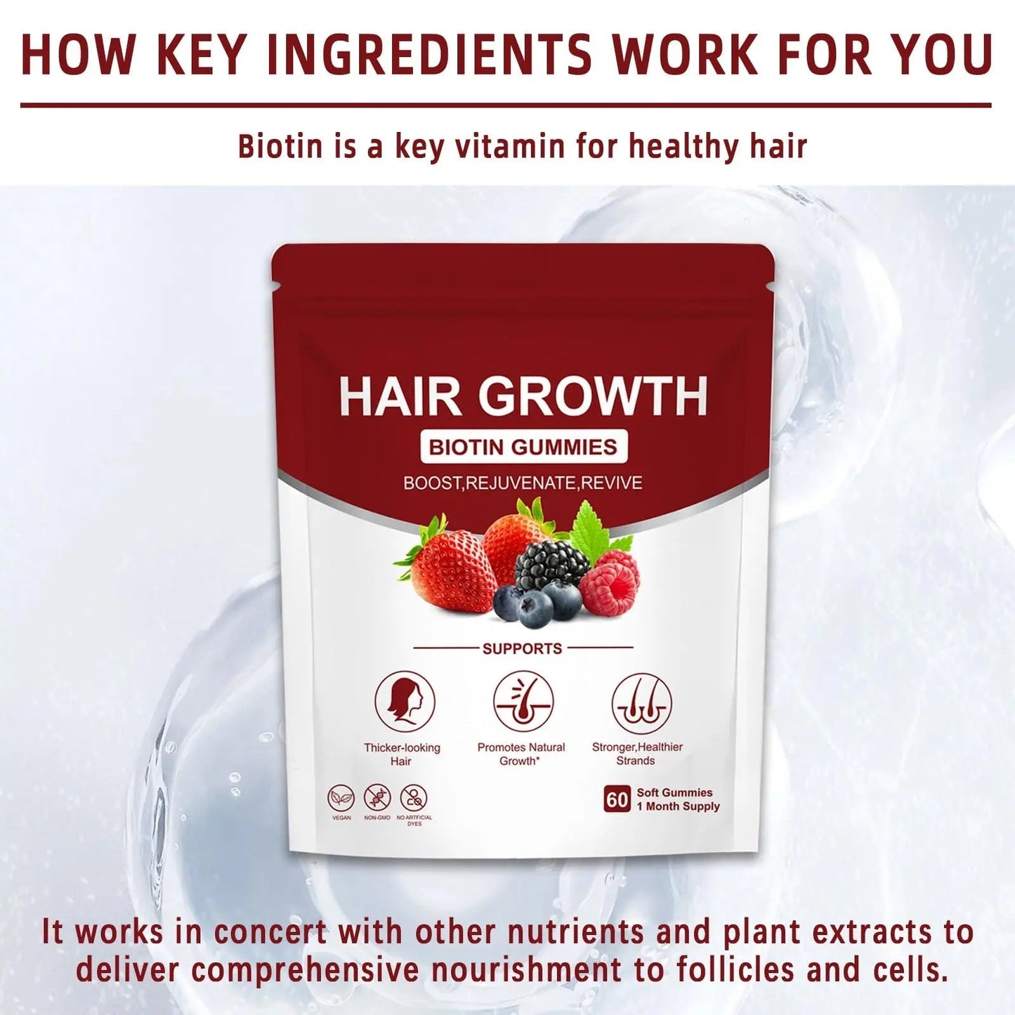 YYLLYY Hair Growth Vitamins Gummies | with Biotin, Vitamin C & E, Botanical Extracts | Supports Healthy Hair Growth & Strength, Skin & Nail Care YYLLYYBuy Supplements Australia