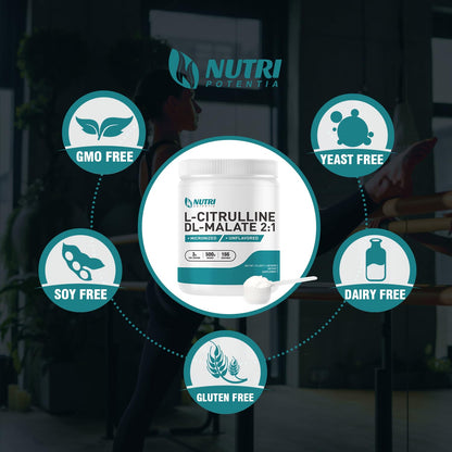 L-Citrulline Dl-Malate 2:1 Powder 500g, Pure L Citrulline Malate Supplement Preworkout Powder, Unflavored, No Additives