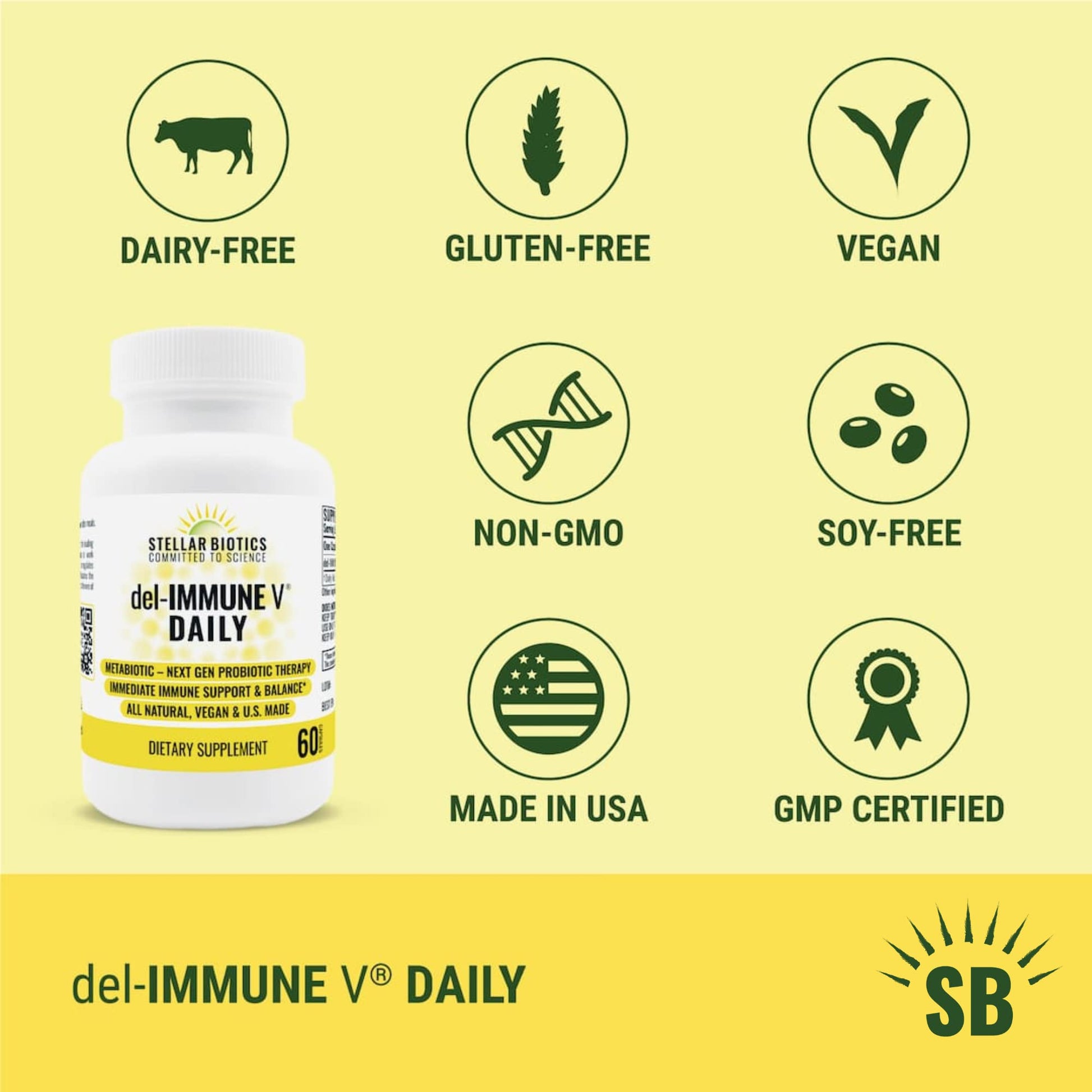 Del-Immune V Daily by Stellar Biotics, All-Natural Immune Support & Gut Health, Immediate Care, Metabiotic: NextGen Probiotic Therapy (60 Caps) Del-Immune VBuy Supplements Australia