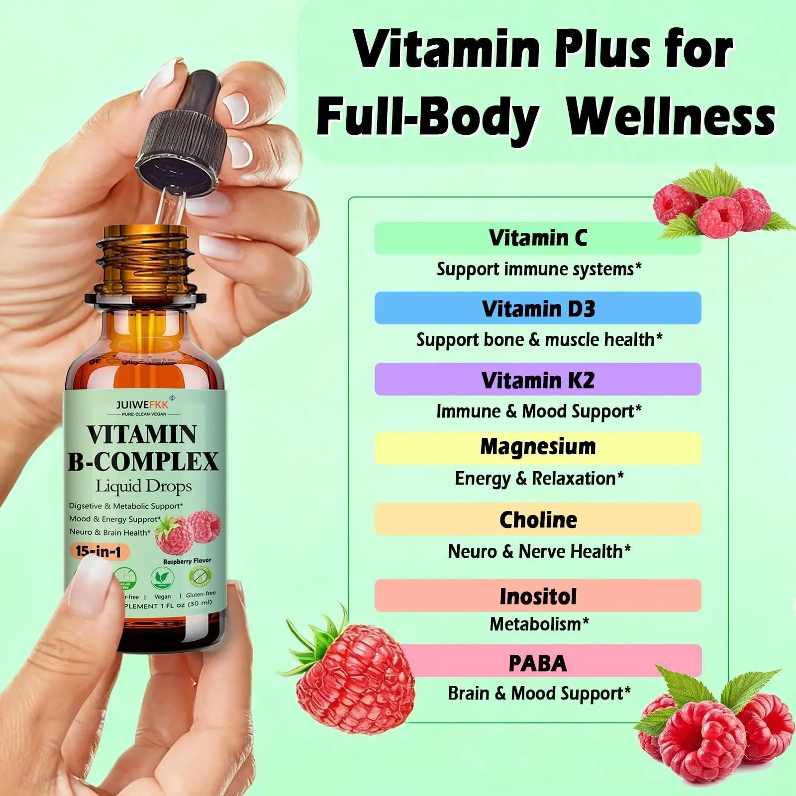Vitamin B Complex Liquid Drops for Women Men & Kids, 15-in-1 VIT B Complex with Vitamin C B12 B6 B1 Niacin Folate Magnesium JUIWEFKKBuy Supplements Australia