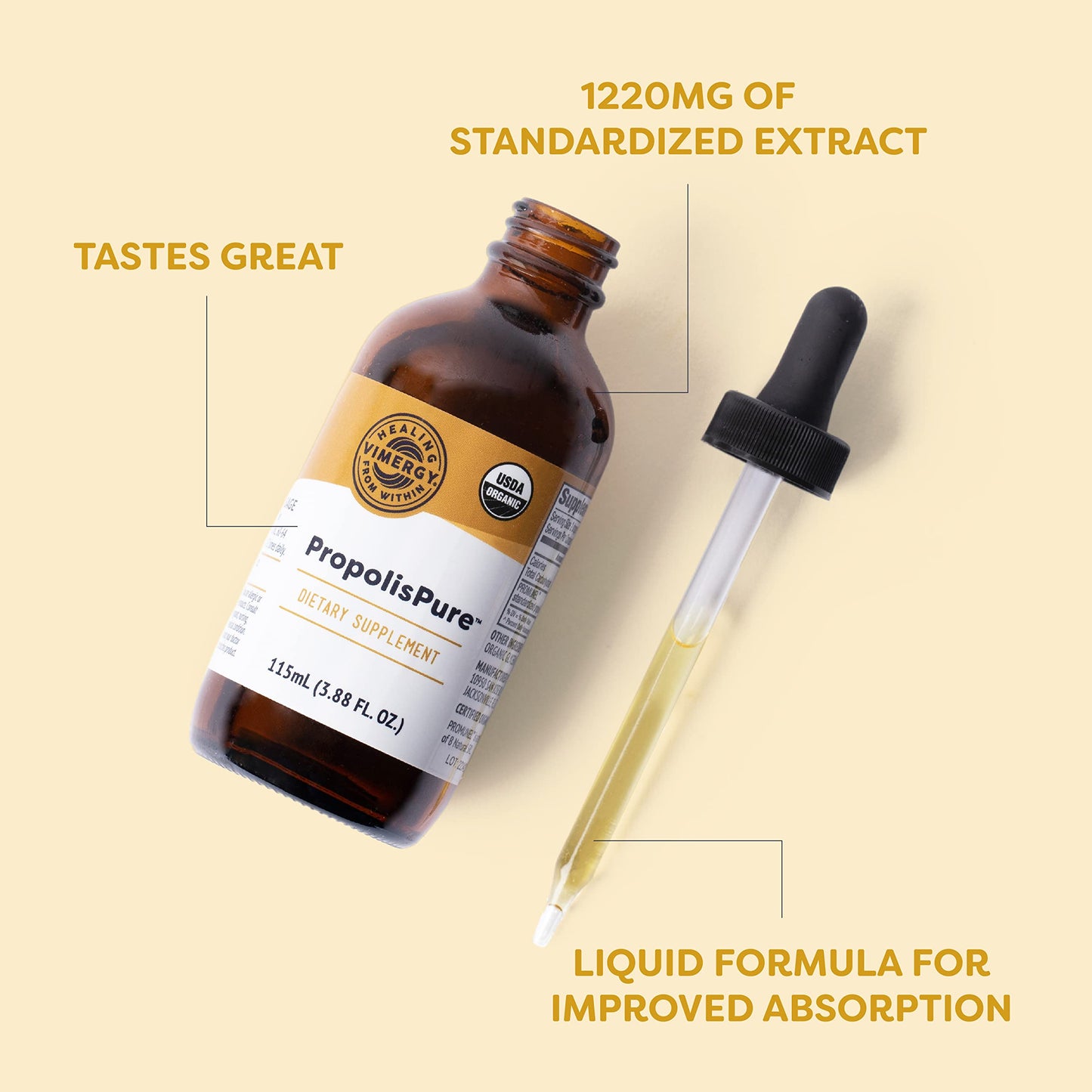 Vimergy PropolisPure® – Supports Immune and Respiratory Health* – Benefits Oral Health* – USDA Certified Organic, Kosher, Paleo-Friendly, Gluten-Free – 115 mL (57 Servings) VimergyBuy Supplements Australia