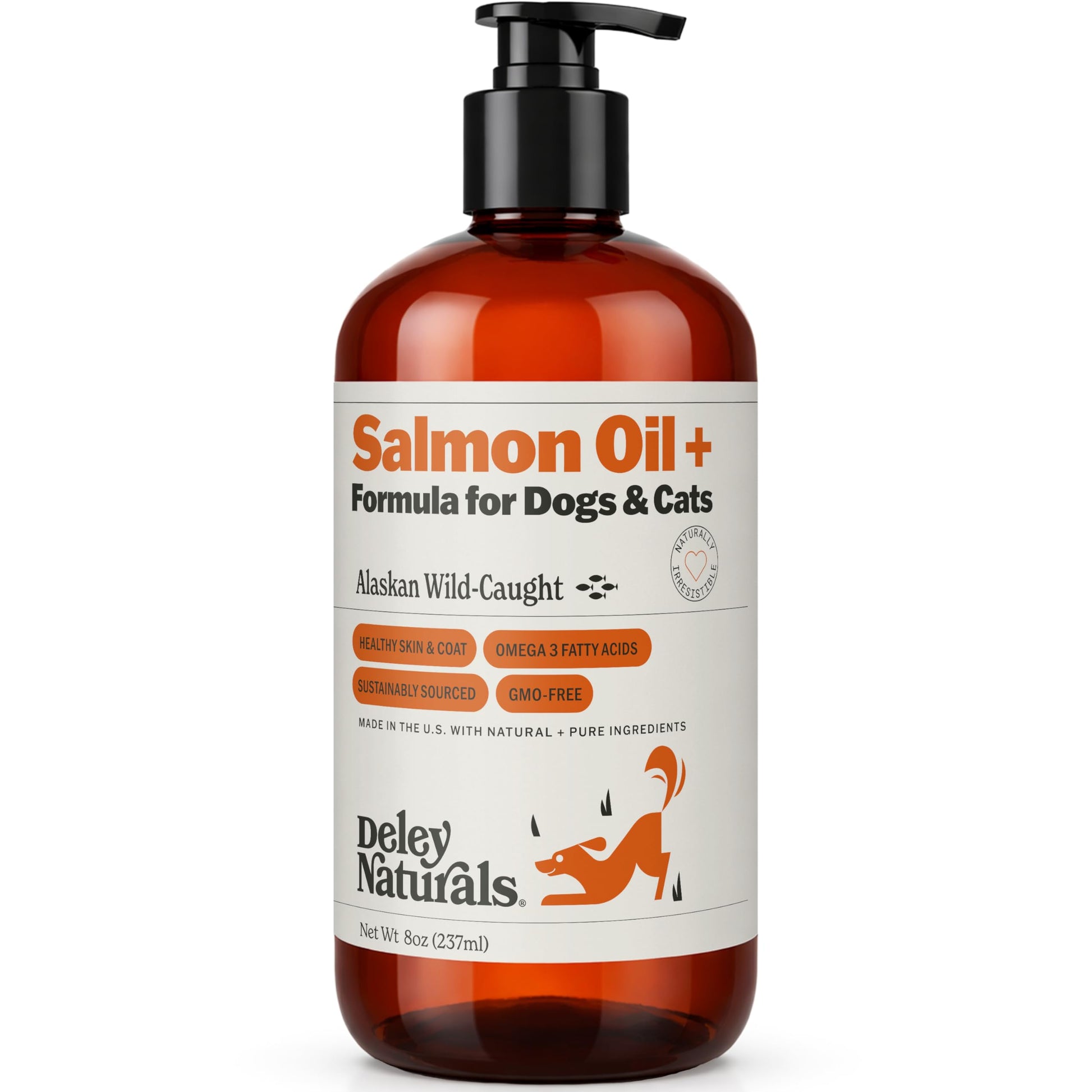 Deley Naturals Wild Alaskan Salmon Oil for Dogs & Cats - New and Improved Salmon Oil Plus Formula - Fish Oil for Dogs with Omega 3, DHA and EPA - Omega 3 for Healthy Skin and Coat - 8oz Made in USA Deley NaturalsBuy Supplements Australia