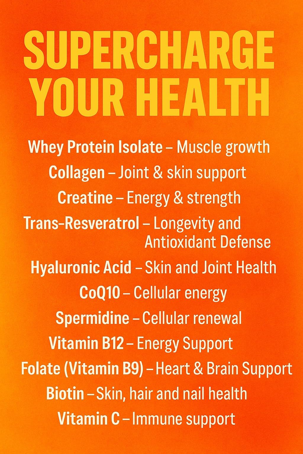 Vital Nutrition and Health All-in-One Powder: Protein, Collagen, Creatine, Resveratrol, Spermidine, Hyaluronic Acid, CoQ10 + Key Vitamins Vital Nutrition and HealthBuy Supplements Australia