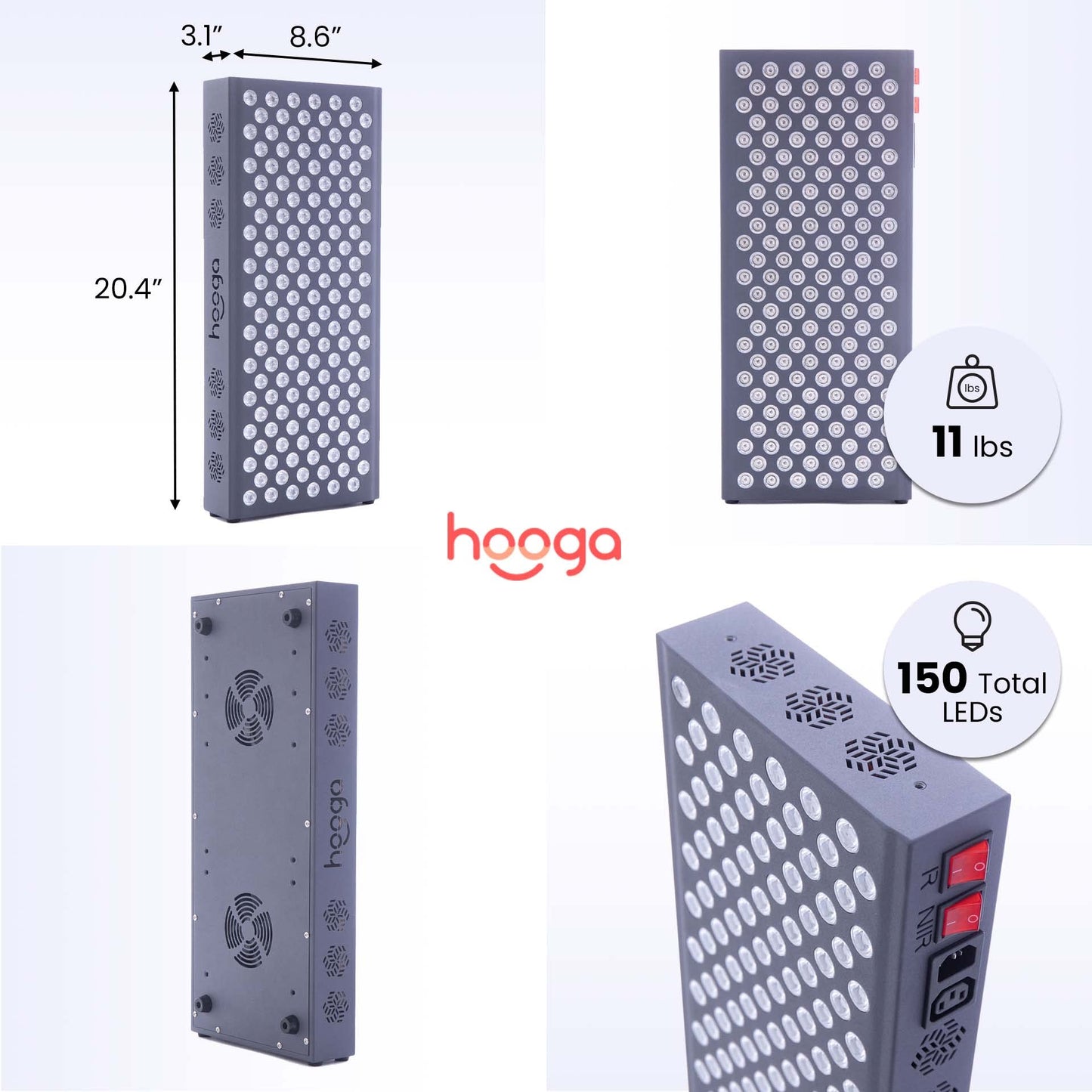Hooga Red Light Therapy, 660nm 850nm Red Near Infrared, Dual Chip LEDs, Modular, 150 LEDs hoogaBuy Supplements Australia
