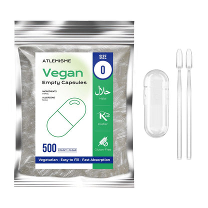 ATLEMISME Empty Vegan Capsules Size 0, 500-Count DIY Vegetable Capsules for Filling | Includes 2 Micro Lab Spoons ATLEMISMEBuy Supplements Australia