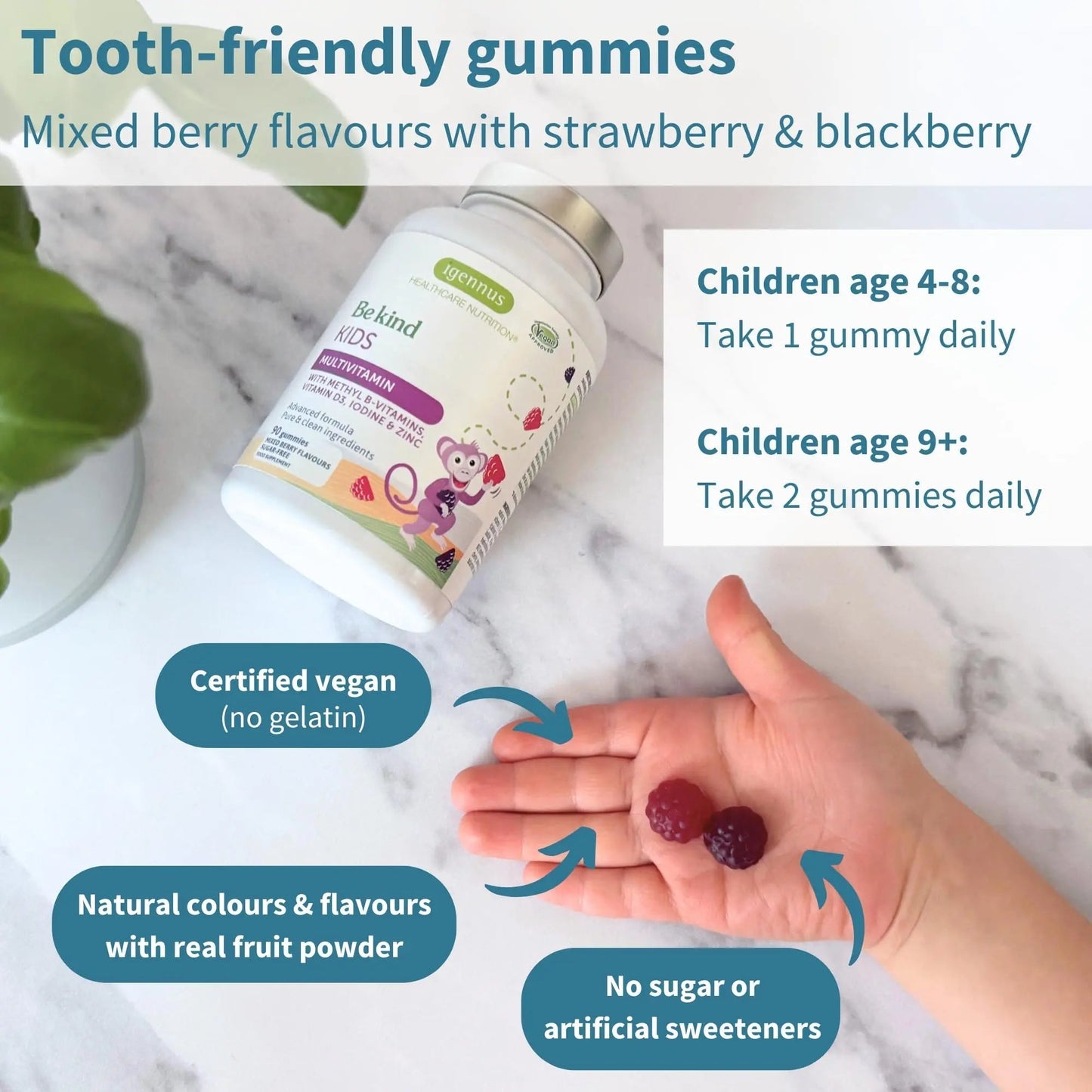 Igennus Methylated Kids Multivitamin Gummy, MTHFR, No Artificial Sweeteners or Flavors, Sugar Free, Age 4+, 90 Natural Berry Flavor Gummies Igennus Healthcare NutritionBuy Supplements Australia