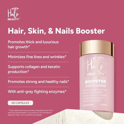 Halo Beauty Hair Skin & Nails Supplement | Thicker Hair Growth, Radiant Skin & Strong Nails Support with Biotin, Saw Palmetto & Phytoceramides | Vegan Capsules | Made in USA | 1-Month Supply Halo BeautyBuy Supplements Australia
