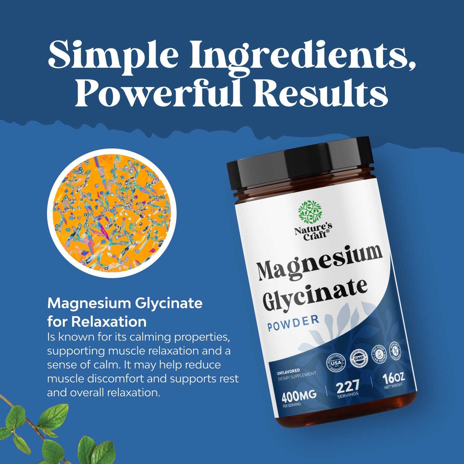 Potent Magnesium Glycinate Powder 400mg - Calm Magnesium Powder Bulk for Muscle Relax, Calm & Sleep Support for Adults - Glycinate Mag Soothe Vegan & Non-GMO Supplement - 1 Pack Natures CraftBuy Supplements Australia