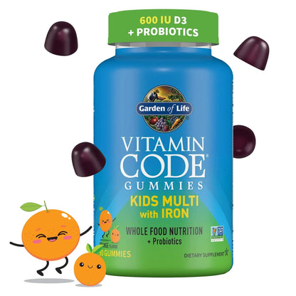 Kids Multivitamin Gummy with Iron + Probiotics for Immune Health & Digestion: Vitamins D, C, E, B, Zinc for Energy & Development, Vitamin Code Garden of LifeBuy Supplements Australia