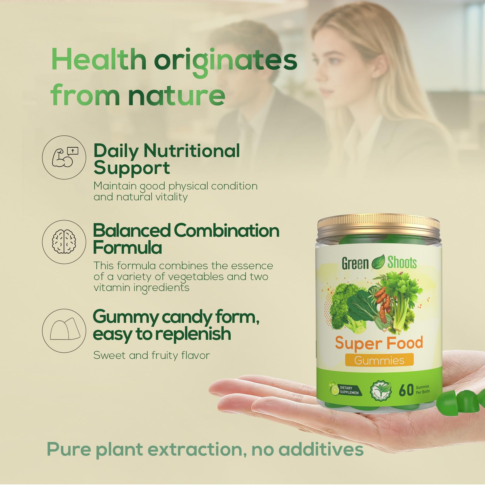 Greenshoots Super Food Gummies with Super Greens Blend, Vitamin A & C – Broccoli, Spinach, Moringa & Chlorella – Vegan, Sugar Free, Daily Nutrition Support, 60 Gummies GreenshootsBuy Supplements Australia
