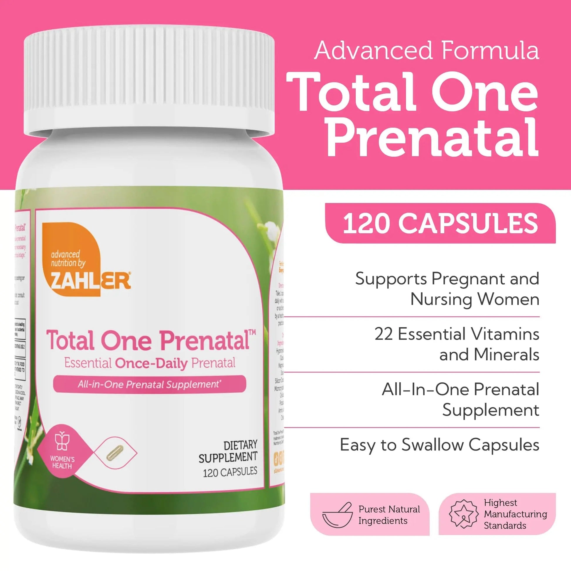 Zahler - Total One Prenatal Vitamins for Women (120 Count) Daily Multi Vitamin Prenatals with Folic Acid, Iron, Zinc ZahlerBuy Supplements Australia