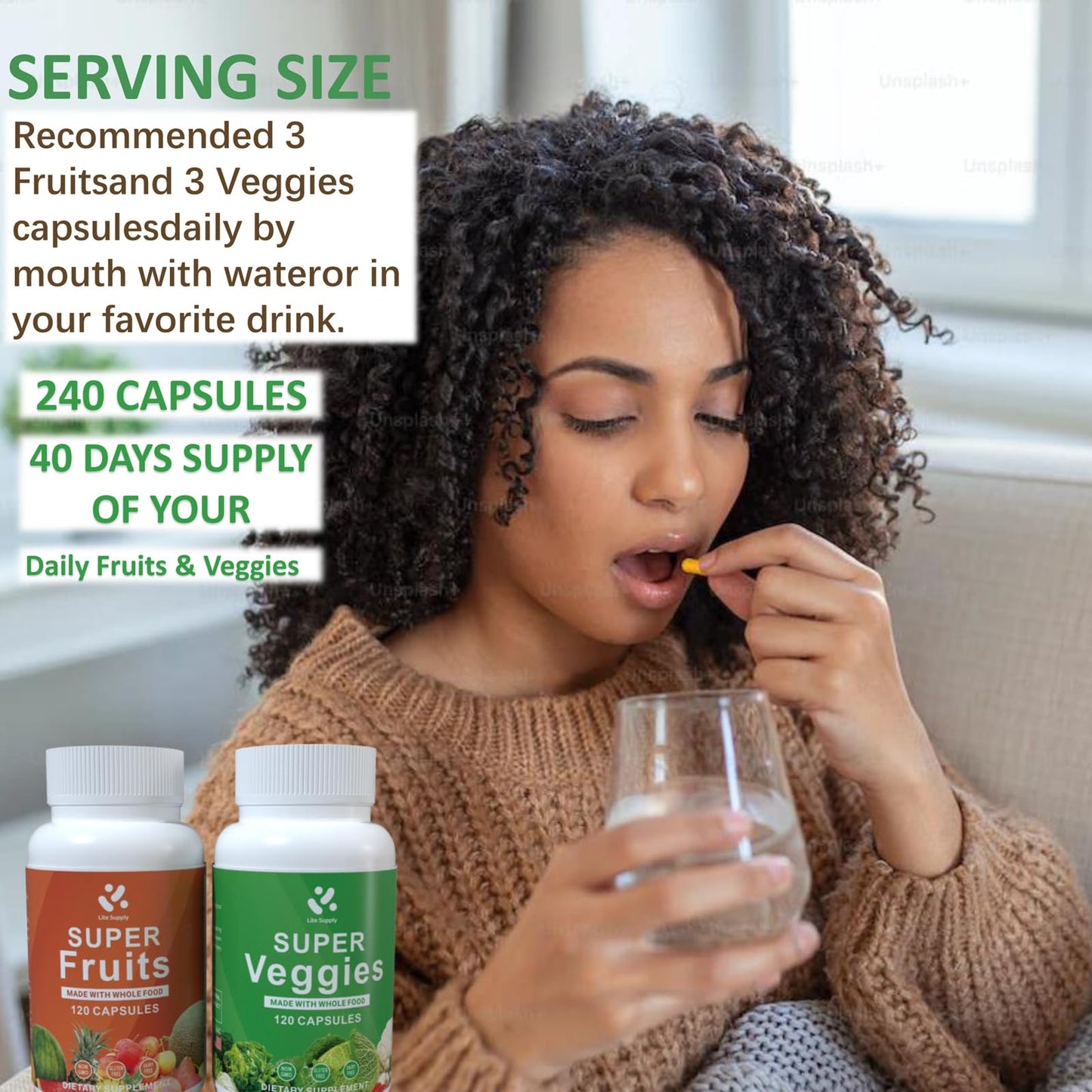 Lite Supply Fruits and Veggies Supplement 240 Caps - 120 Fruit and 120 Veggie Capsules - Whole Food & Natural Superfood Filled with Vitamins & Minerals for Women, Men Supports Energy Levels Lite SupplyBuy Supplements Australia