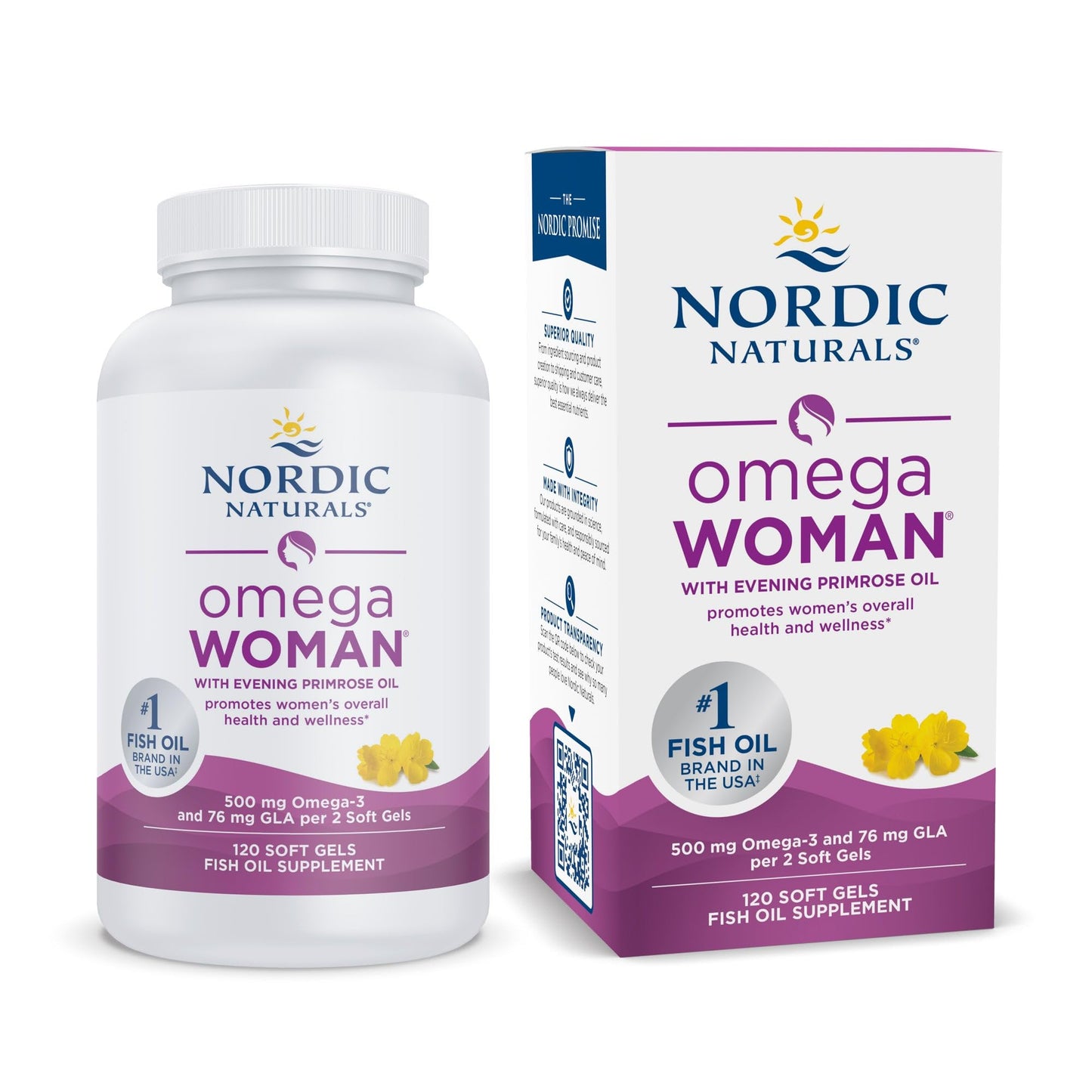 Nordic Naturals Omega Woman, Lemon - 120 Soft Gels - 500 mg Omega-3 + 800 mg Evening Primrose Oil