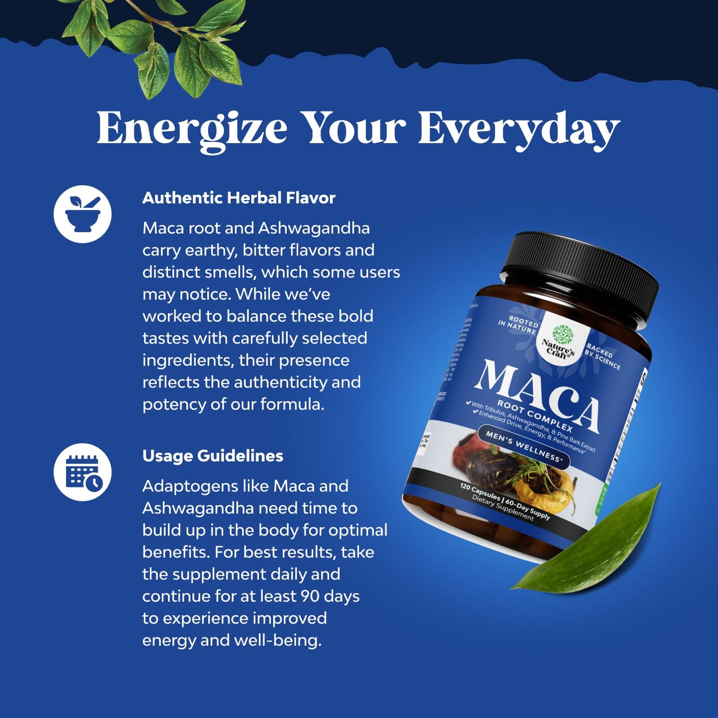 Potent Black Maca Root Capsules for Men - Herbal Wellness Supplement with Siberian Ginseng Ashwagandha and Black Maca Root - Men’s Wellness Supplement to Support General Health - 120 Count Natures CraftBuy Supplements Australia