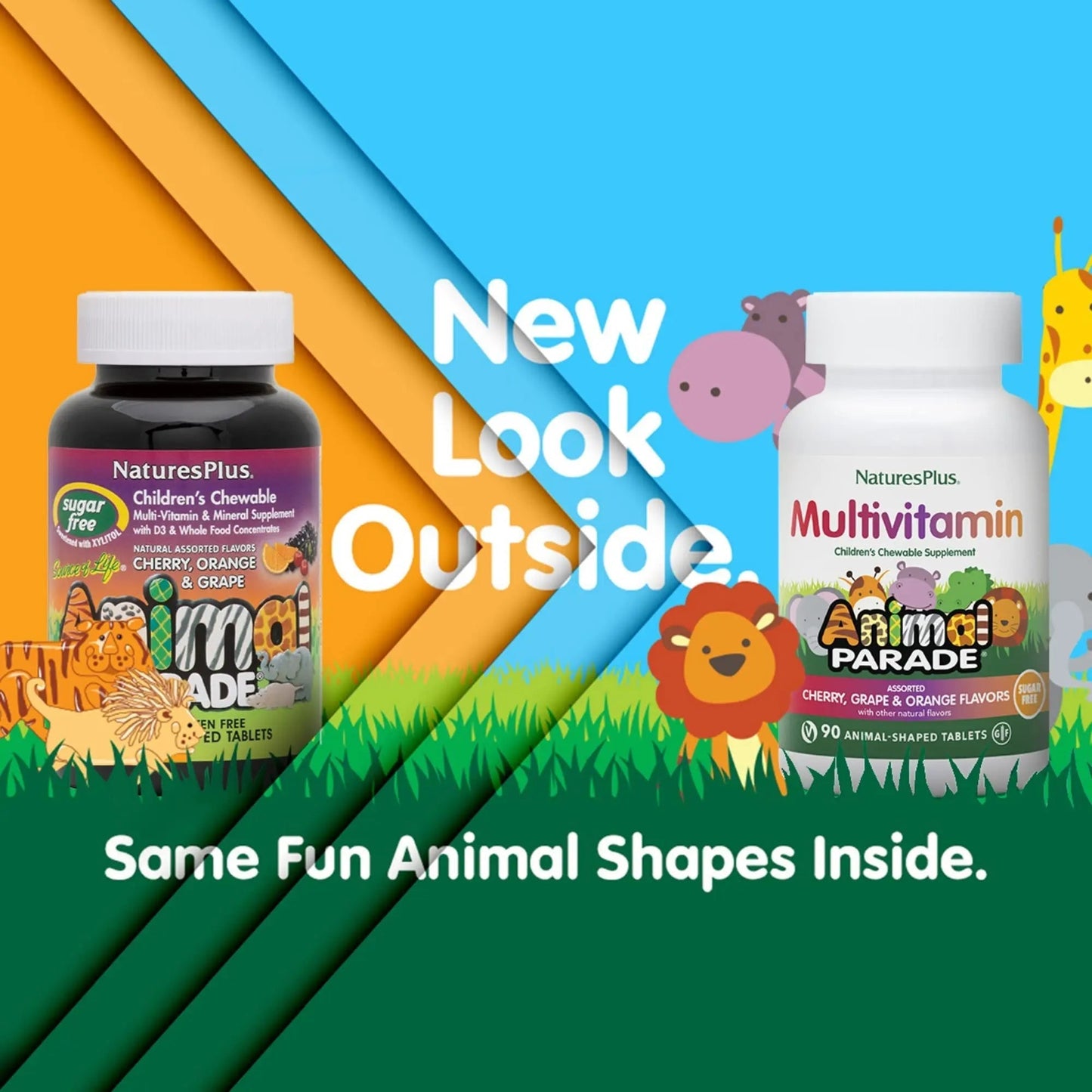 NaturesPlus Animal Parade Sugar-Free Children's Multivitamin - Assorted Cherry, Grape & Orange Flavors - Pack of 2 NaturesPlusBuy Supplements Australia