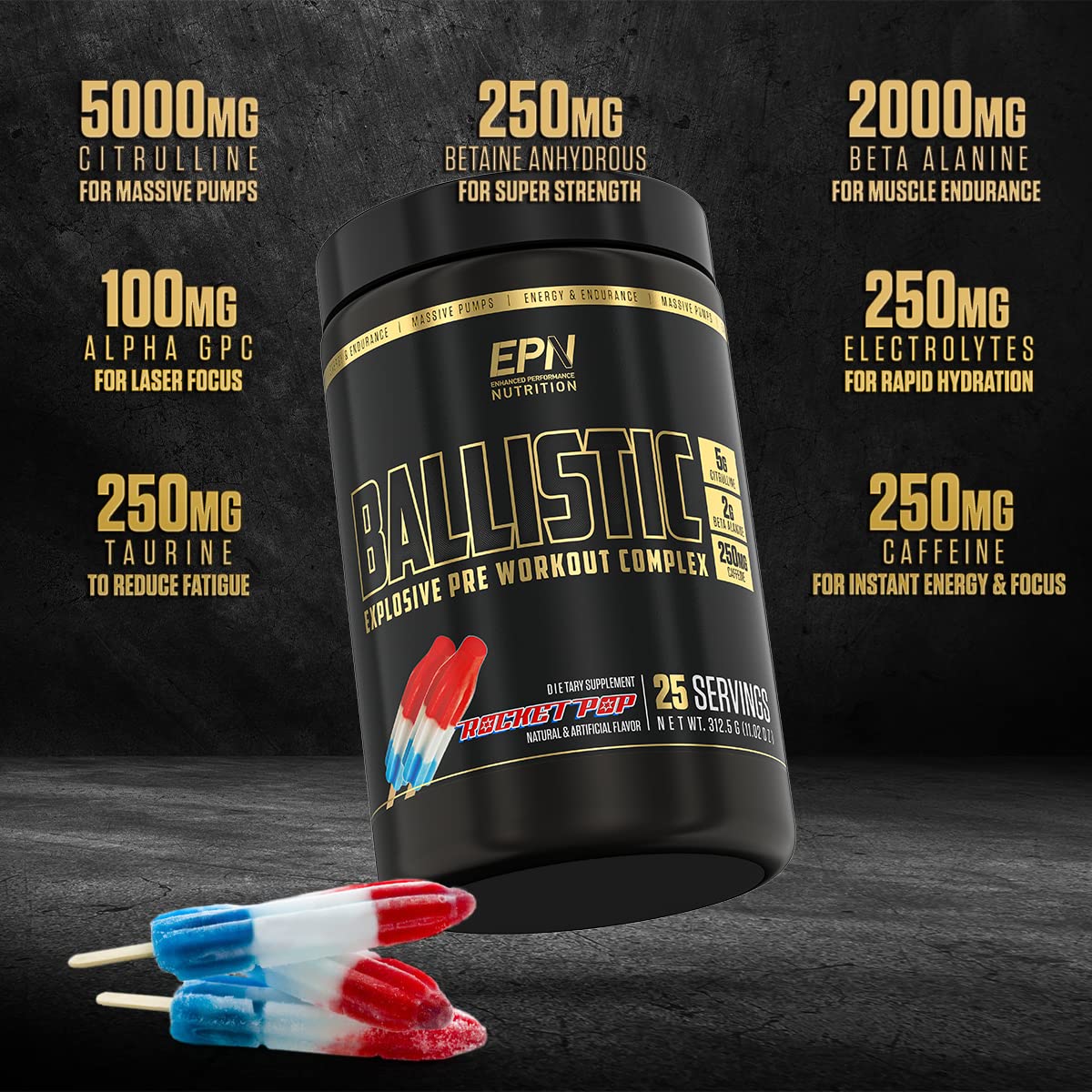 BALLISTIC Pre Workout | #1 New Pre Workout Powder w/ Nitric Oxide Booster, Electrolytes EPN SupplementsBuy Supplements Australia