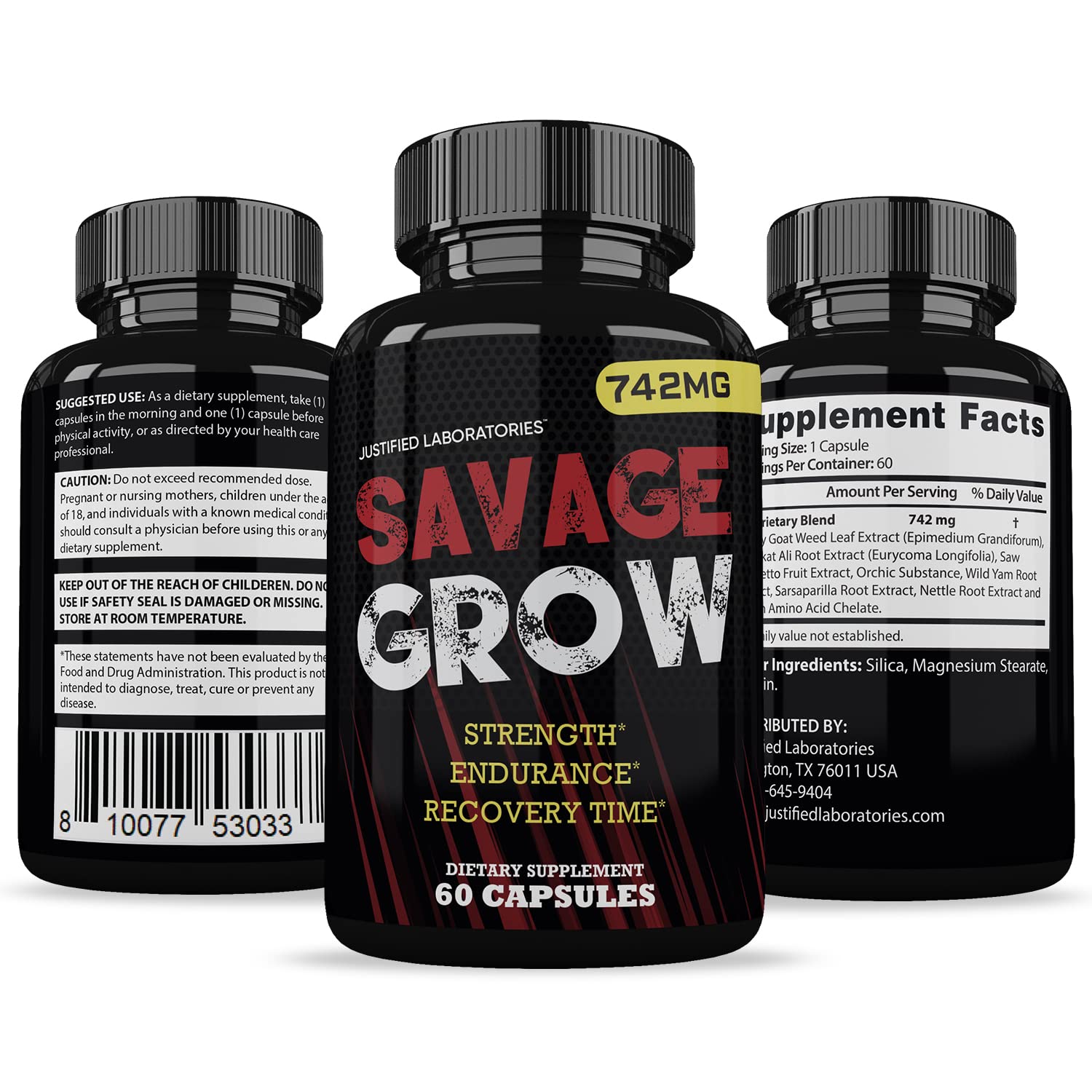 Savage Grow 742MG All Natural Advanced Men's Health Formula 60 Capsules Justified LaboratoriesBuy Supplements Australia