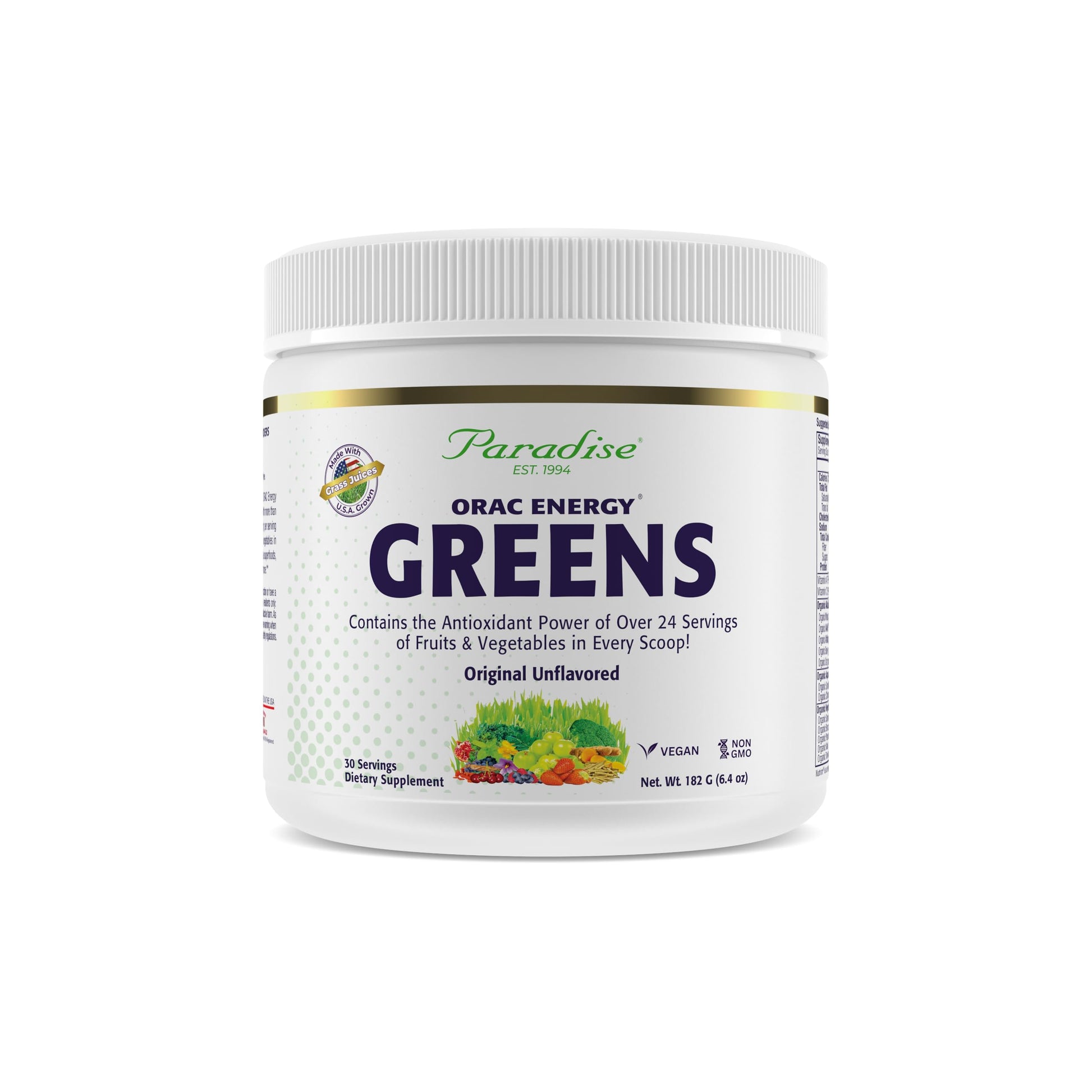 Paradise, ORAC Energy Greens Powder Extract, Super Antioxidants, Probiotics for Gut Health & Digestion, Vitamin C for Immunity, with Spirulina & Chlorella, Non-GMO, Gluten Free, 30 Servings Paradise HerbsBuy Supplements Australia
