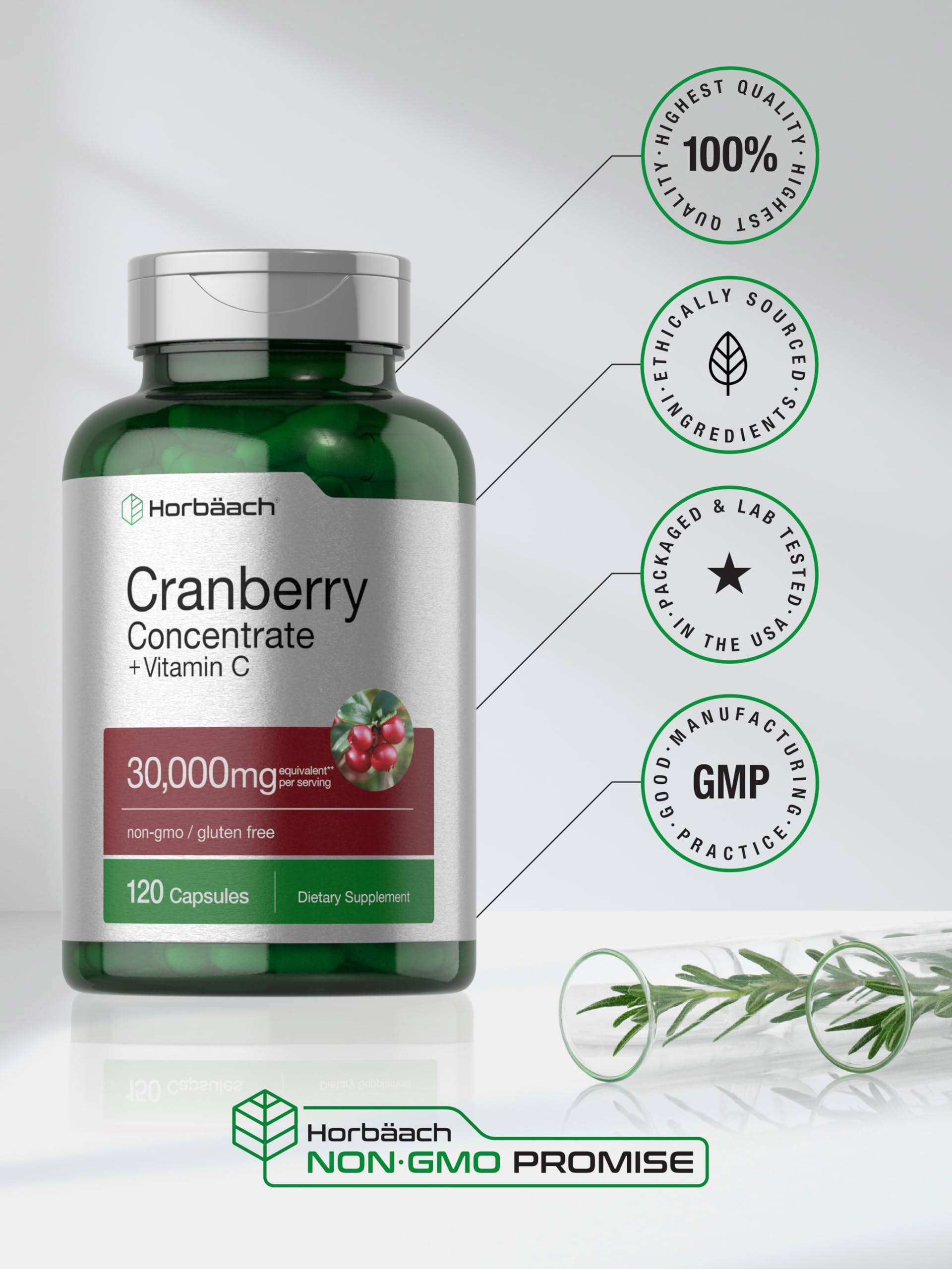 Cranberry Concentrate Extract Pills + Vitamin C | 30,000mg | 120 Capsules | Triple Strength HorbäachBuy Supplements Australia