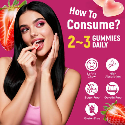 Migcopat 10G Fiber Gummies with Collagen Peptides, Hyaluronic Acid, Vitamin C, ACV, 30 Billion CFU Probiotics – Sugar Free Collagen Gummy for Skin, Hair & Nails