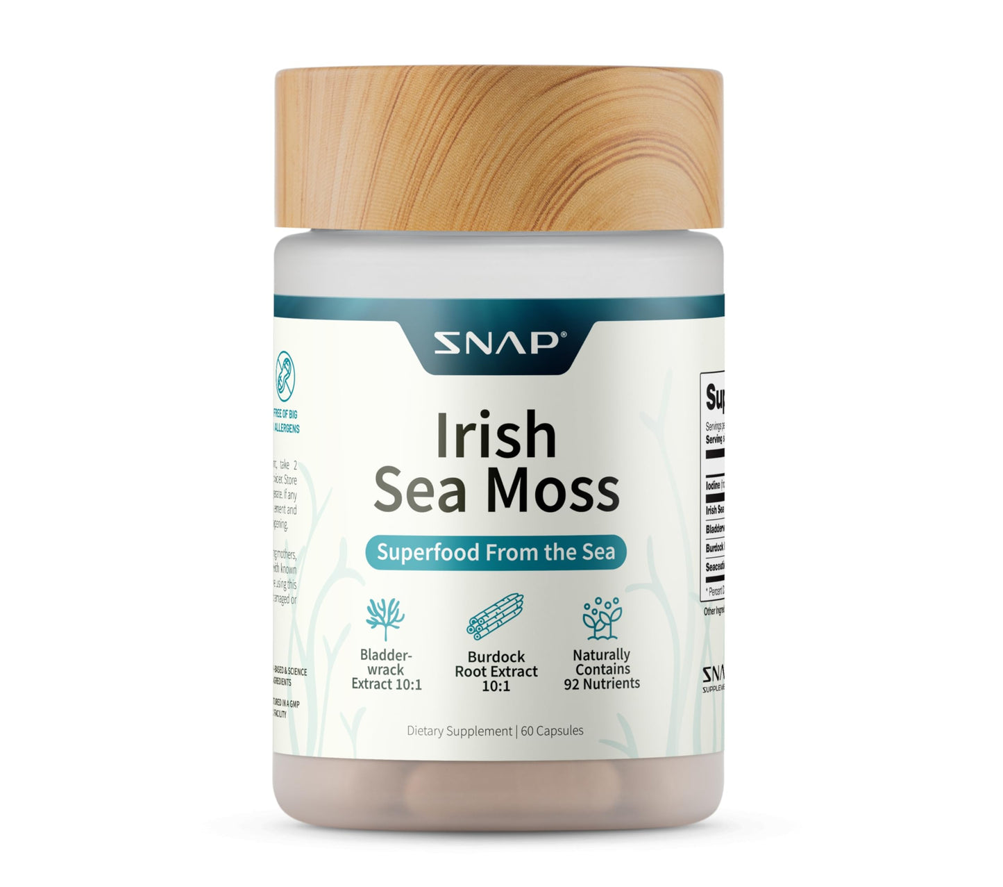 Snap Supplements Irish Sea Moss with Bladderwrack, Burdock Root & Iodine – Natural Sea Moss Supplement to Support Gut Health, Energy & Healthy-Looking Skin, 60 Vegan Capsules (1 Month Supply) Snap SupplementsBuy Supplements Australia