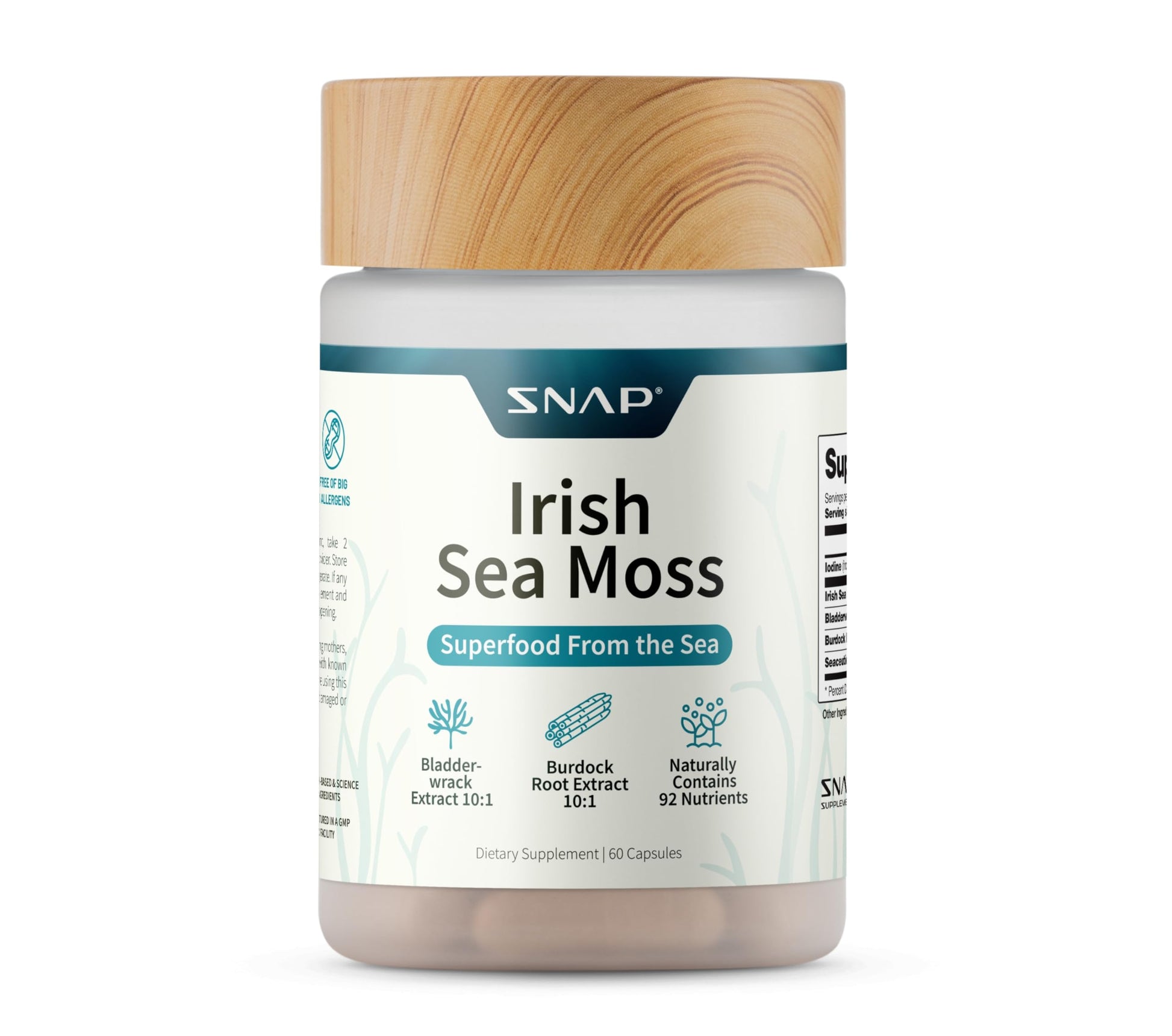 Snap Supplements Irish Sea Moss with Bladderwrack, Burdock Root & Iodine – Natural Sea Moss Supplement to Support Gut Health, Energy & Healthy-Looking Skin, 60 Vegan Capsules (1 Month Supply) Snap SupplementsBuy Supplements Australia