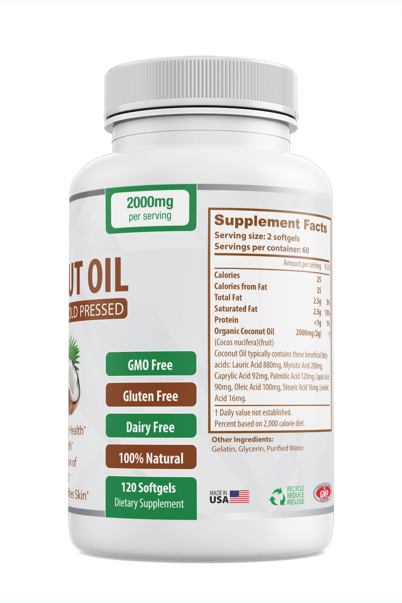 Organic Coconut Oil Capsules 2000mg - 100% Extra Virgin, Cold Pressed for Healthy Skin Going VeganBuy Supplements Australia