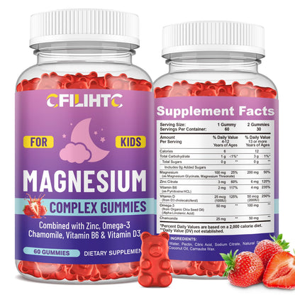 Kids Magnesium Gummies-Magnesium Glycinate Gummies for Kids Supplement-w/Zinc, Chamomile, Omega-3, Vitamin B6, D3 - for Sleep, Relaxation, Brain, Bones, Children's Calm, Sugar Free Strawberry 60ct CFILIHTCBuy Supplements Australia