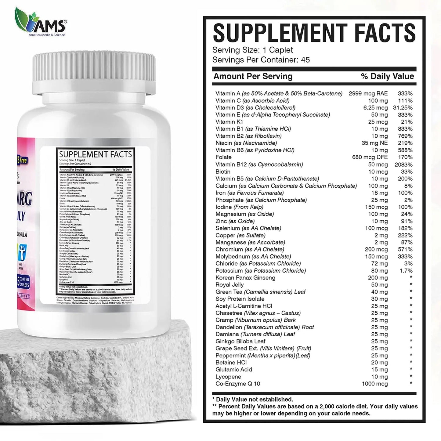 America Medic & Science Multivitamins for Women, Multi-NRG, 45 Coated Caplets, One Daily, Immune Support Supplements, Vitamin C & B Complex America Medic & ScienceBuy Supplements Australia