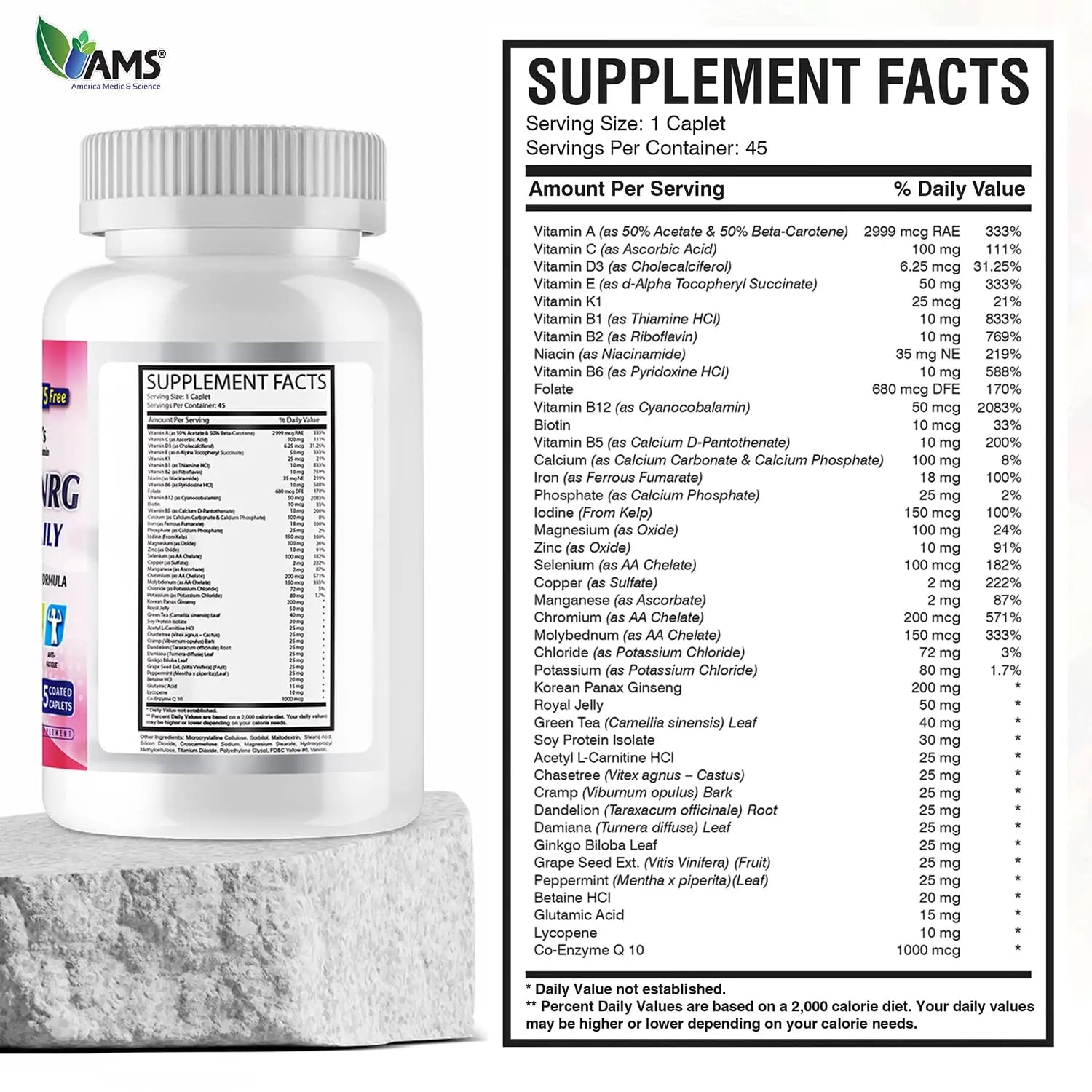 America Medic & Science Multivitamins for Women, Multi-NRG, 45 Coated Caplets, One Daily, Immune Support Supplements, Vitamin C & B Complex America Medic & ScienceBuy Supplements Australia