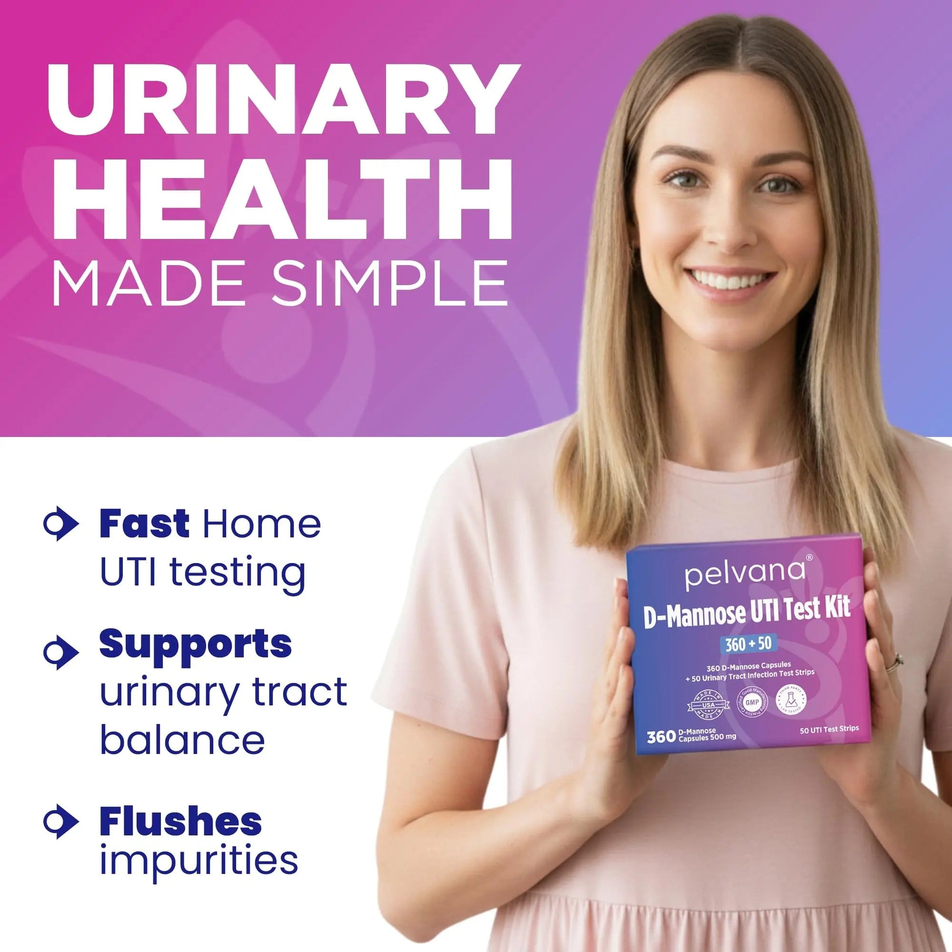 Pelvana D-Mannose UTI Kit for Women – UTI Test Strips & D-Mannose Supplement, At-Home Testing, Maintains Healthy Urinary Tract Balance, Flushes Impurities – 3 Bottles (120 Capsules) + 50 Test Strips PelvanaBuy Supplements Australia
