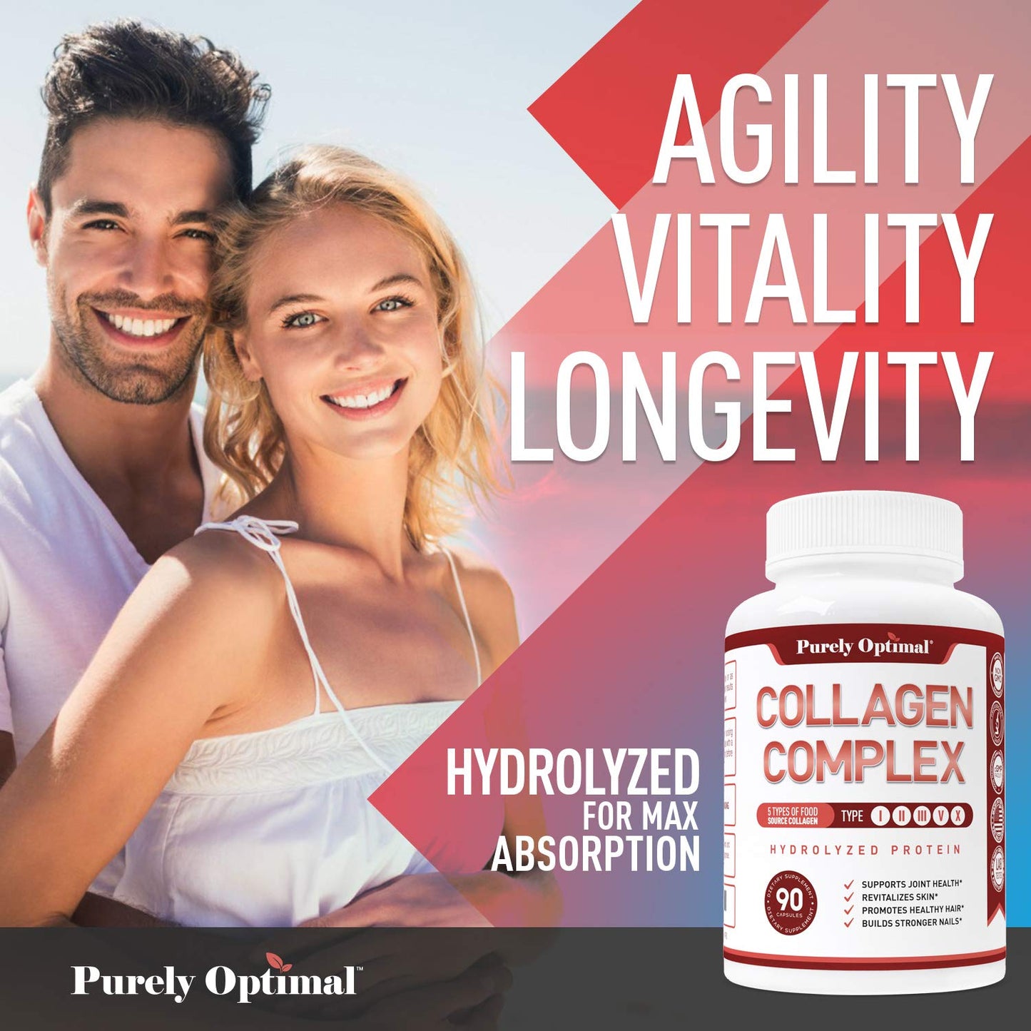 Purely Optimal Premium Multi Collagen Peptides Capsules (Types I, II, III, V, X) - Hair Purely OptimalBuy Supplements Australia