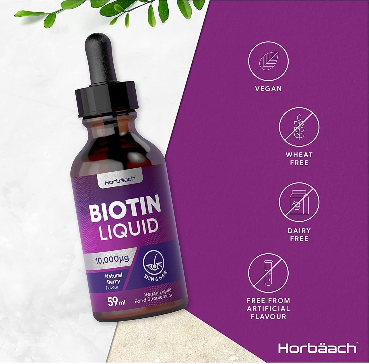 Biotin Liquid Drops for Hair & Skin Support | 10000 mcg Supplement | 59 ml Vitamin B7 HorbäachBuy Supplements Australia