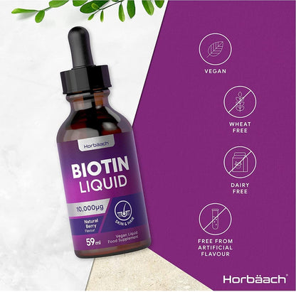 Biotin Liquid Drops for Hair & Skin Support | 10000 mcg Supplement | 59 ml Vitamin B7 HorbäachBuy Supplements Australia