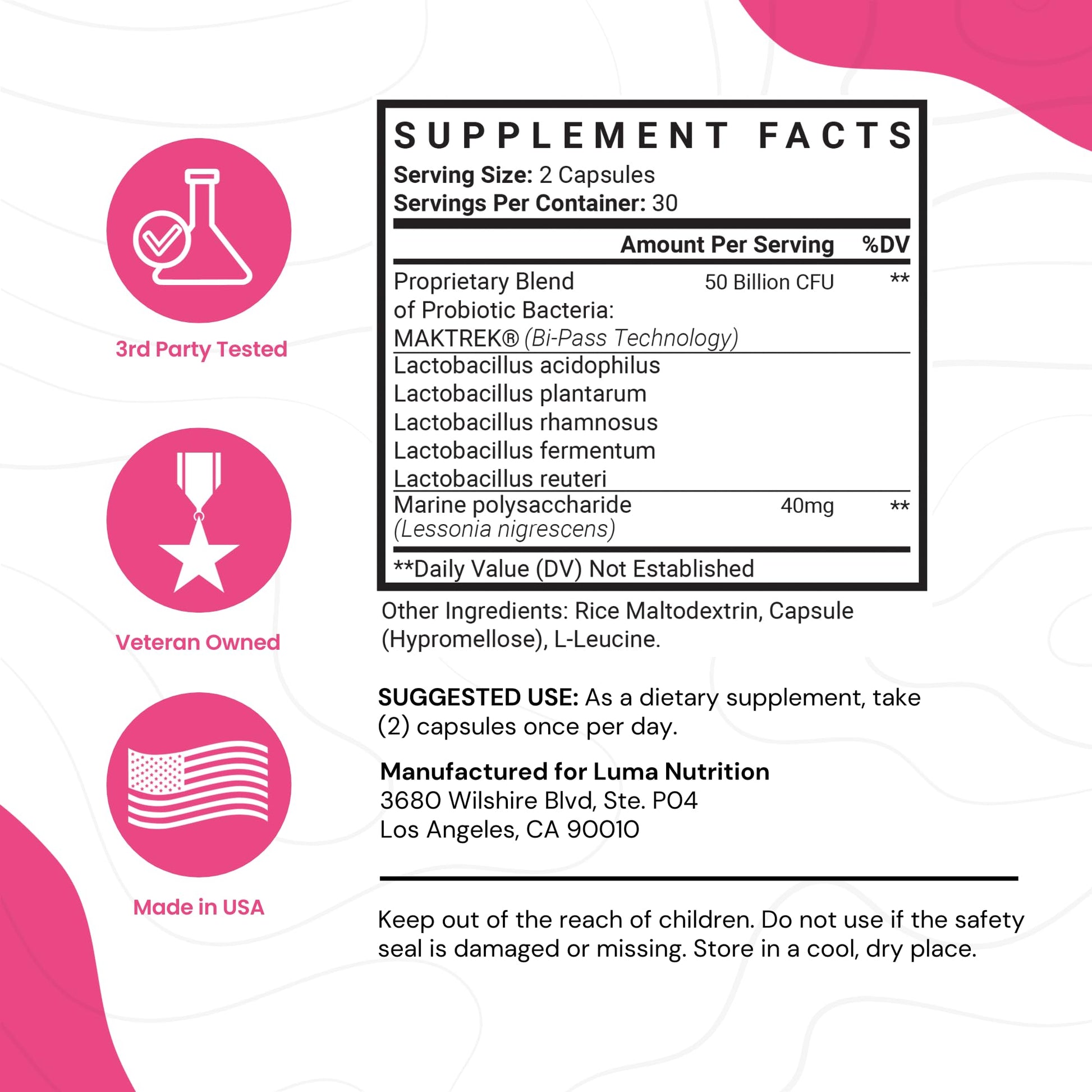 Luma Nutrition Probiotics for Women with Prebiotics - 50 Billion CFU - Formulated for Digestive Luma NutritionBuy Supplements Australia