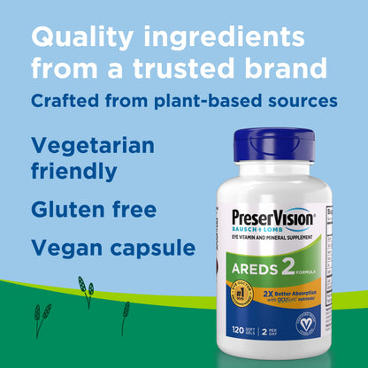 PreserVision AREDS 2 Eye Vitamin & Mineral Supplement with OCUSorb, 120 Vegan Soft Gels, Contains Lutein, Zeaxanthin, Vitamin C & E, Zinc, & Copper, Eye Health Supplements for Adults PreserVisionBuy Supplements Australia