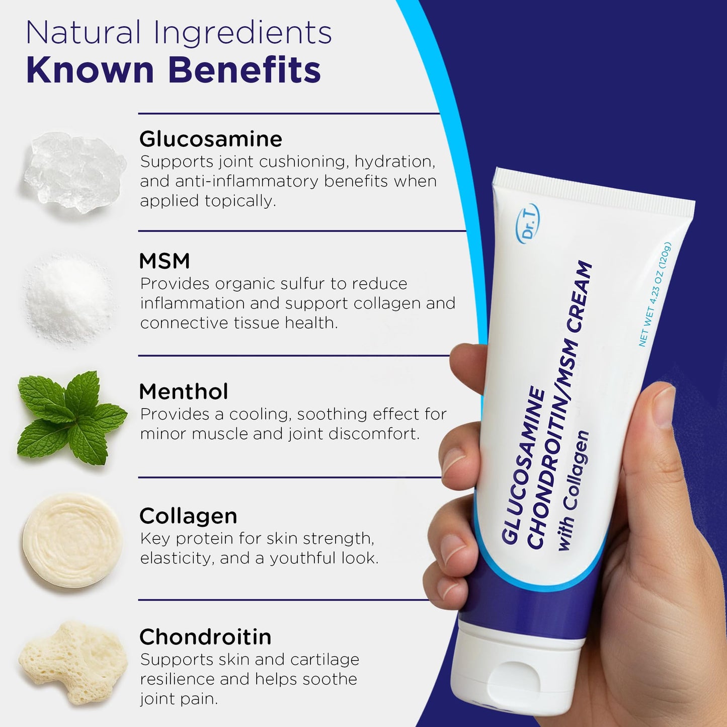 Dr. T Glucosamine Chondroitin Cream - Premium Formula with MSM and Collagen for Joint and Muscle Discomfort - Maintains Joint Strength, Flexibility & Muscle Mobility - 4.23 oz / 120g (1 Pack) Dr. TBuy Supplements Australia