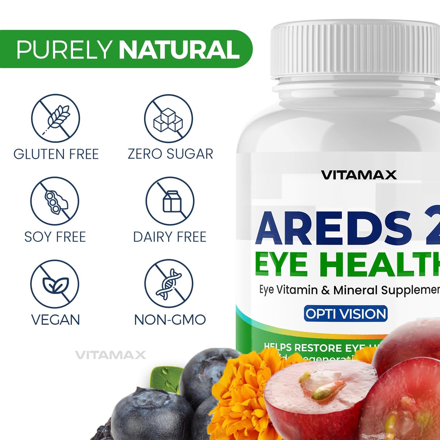 AREDS 2 Eye Vitamins - Lutein, Zeaxanthin, Bilberry, Astaxanthin Mineral Vision Supplement - Supports Eye Strain, Dry Eyes, Pressure, and Vision Health - Made in USA - 120ct VitamaxBuy Supplements Australia