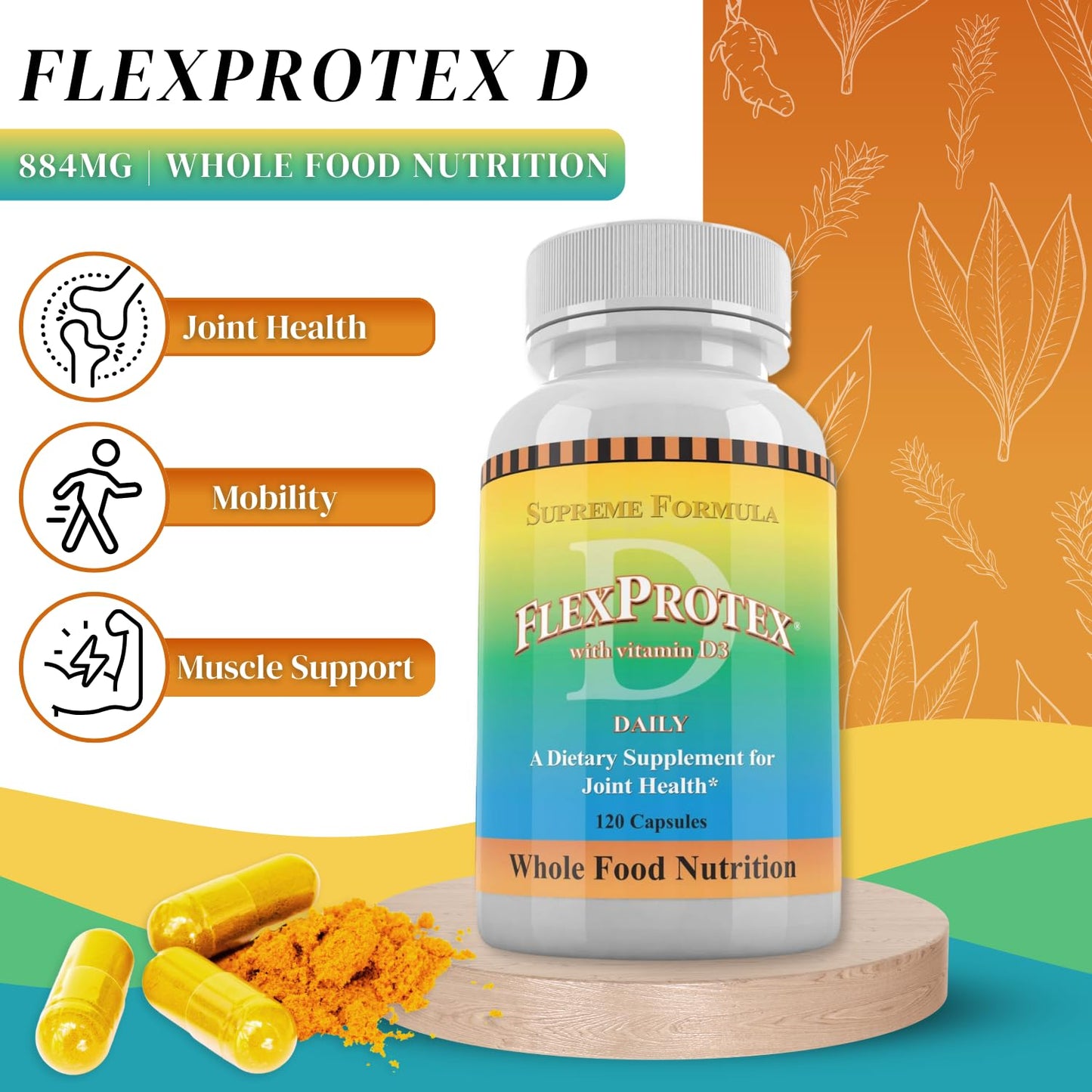 Daily Health, Flexprotex D 884mg Joint Muscle Support 120 Capsules Natural Herbal Turmeric Chondroitin Glucosamine Yucca Boswellia Hyaluronic Acid Ashwagandha D3 Magnesium (1 Month Supply) Daily HealthBuy Supplements Australia