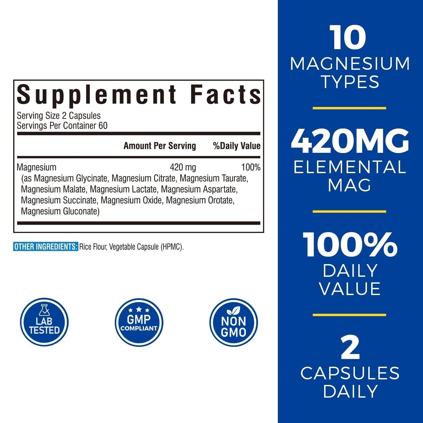 Vitalibre 10 in 1 Magnesium Complex, 420mg Elemental Magnesium | Ultra Strength, Max Absorption | Chelated Magnesium Supplement for Nerves, Bone & Heart Health