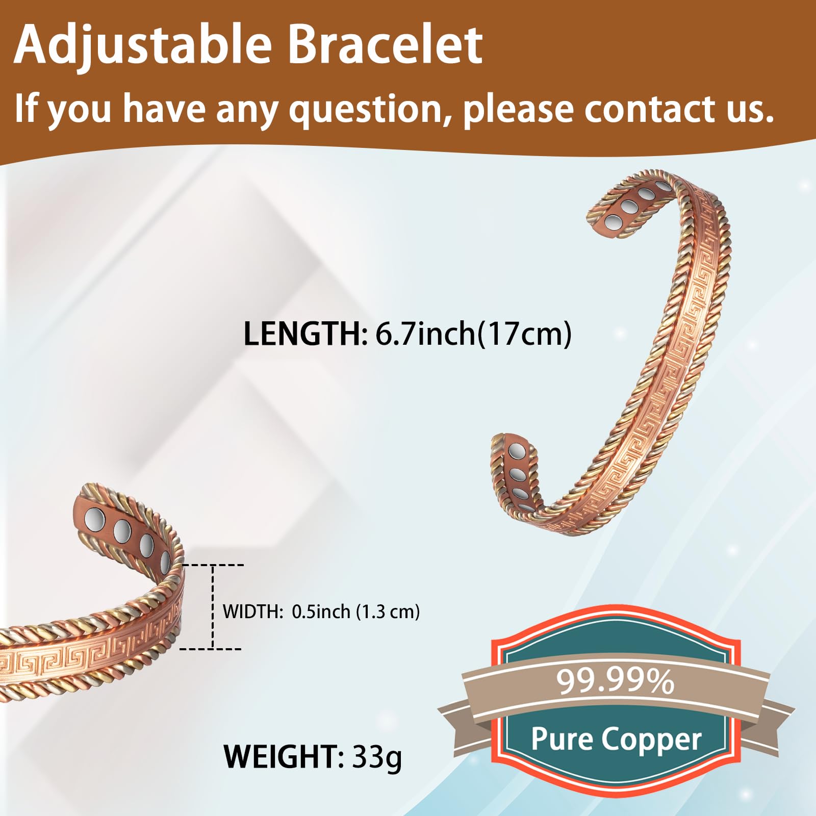 EnerCoppeX Copper Magnetic Bracelet for Women, 99.99% Pure Copper Cuff with 3500 Gauss Magnets (A) EnerCoppeXBuy Supplements Australia