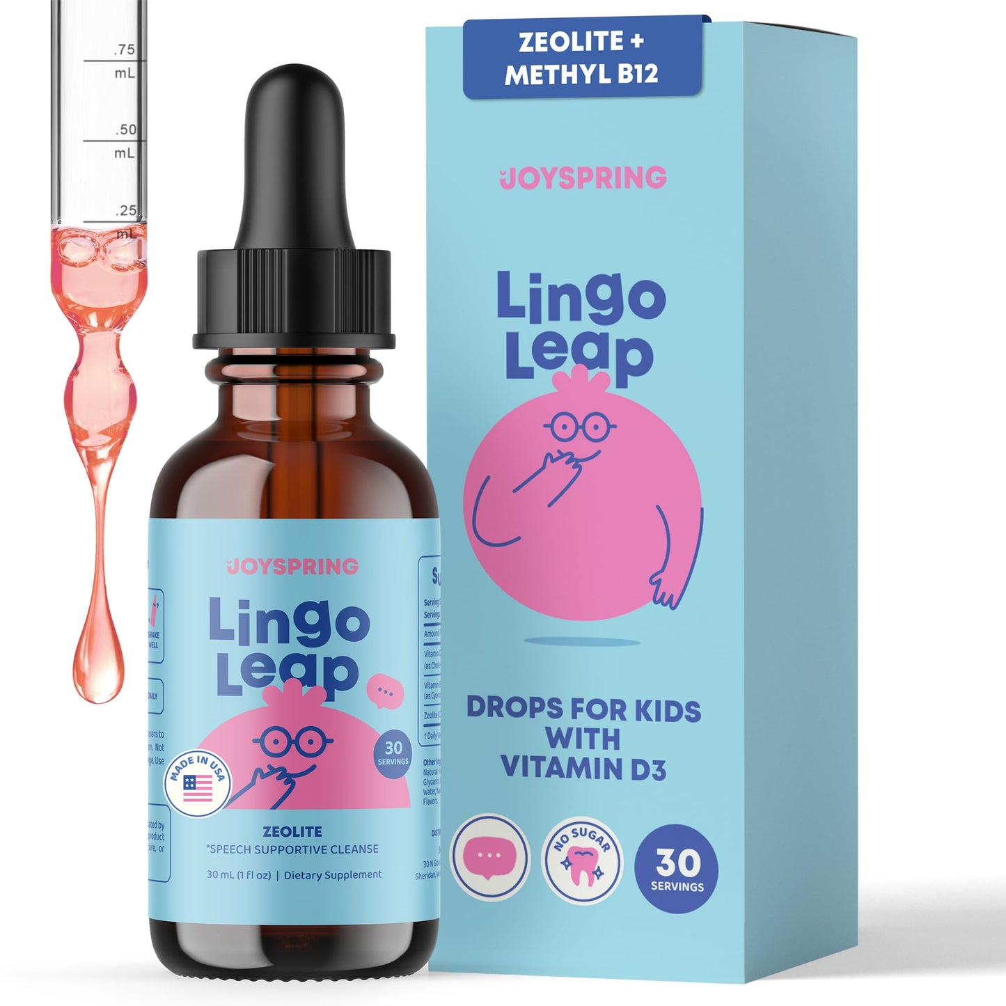 JoySpring LingoLeap – Liquid Kids Formula with Zeolite Clinoptilolite, Methylated B12 & Vitamin D3 | Gentle Daily Support for Kids’ Wellness