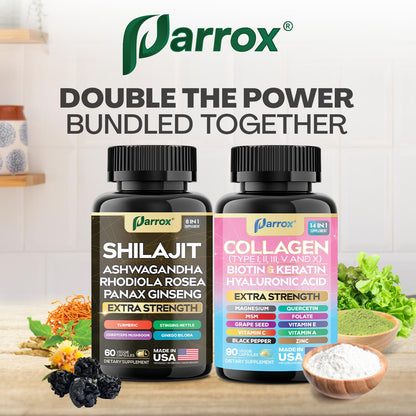 Parrox Adaptogen & Beauty Bundle – Rhodiola, Panax Ginseng, Ashwagandha, Cordyceps, Turmeric, Collagen, Biotin, Keratin, MSM, Hyaluronic Acid, Zinc, Quercetin, Vitamin C, A & E, Folate, Magnesium ParroxBuy Supplements Australia