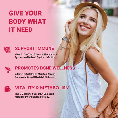 Wiszeen Sugar Free Methylated Multivitamin for Women Gummies, Biotin, Collagen, Calcium, Magnesium, Inositol, Folate, Iron, Vitamin A, C, D, E Wiszeen