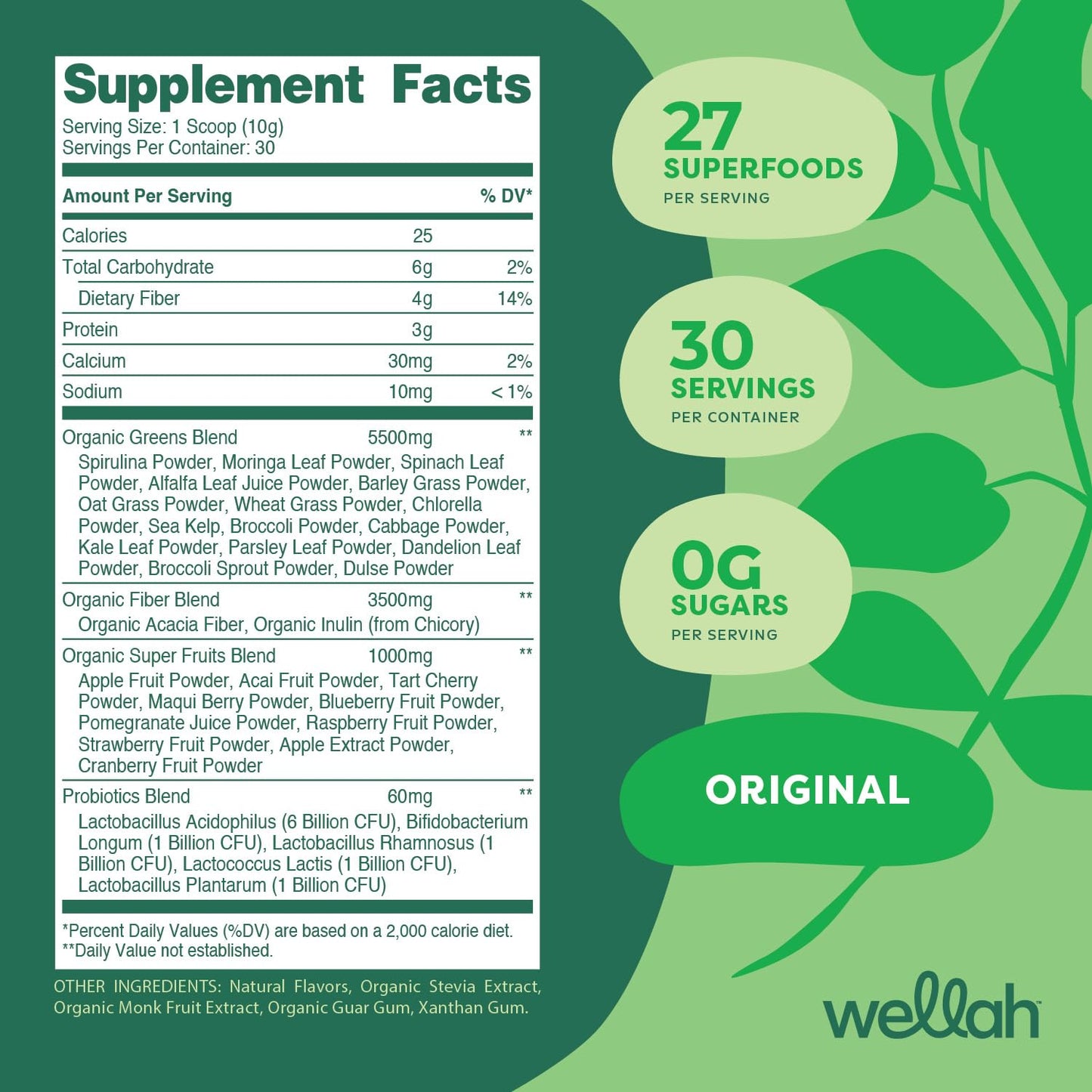 Wellah Leaf, Laugh, Love Super Greens Powder (Unflavored) 30 Servings - Superfood Supplement Drink Mix WellahBuy Supplements Australia