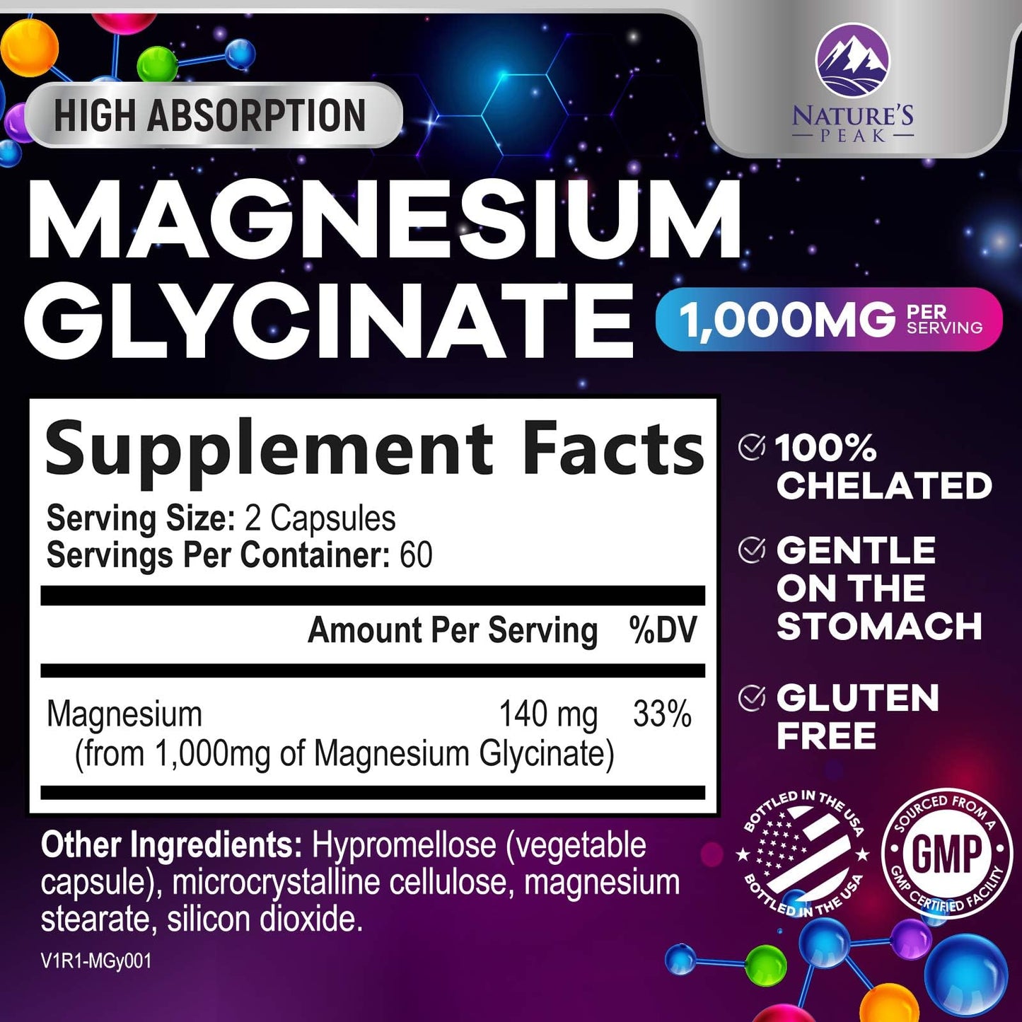 Magnesium Glycinate Capsules 1000mg Per Serving - Pure & Chelated for Max Absorption - Supports Muscle, Nerve & Heart Health, Sleep Support - Magnesium Supplement for Whole Body Support - 120 Capsules Nature's PeakBuy Supplements Australia