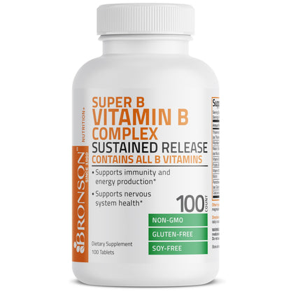 Bronson Super B Vitamin B Complex Sustained Slow Release Vitamin B1, B2, B3, B6, B9 BronsonBuy Supplements Australia