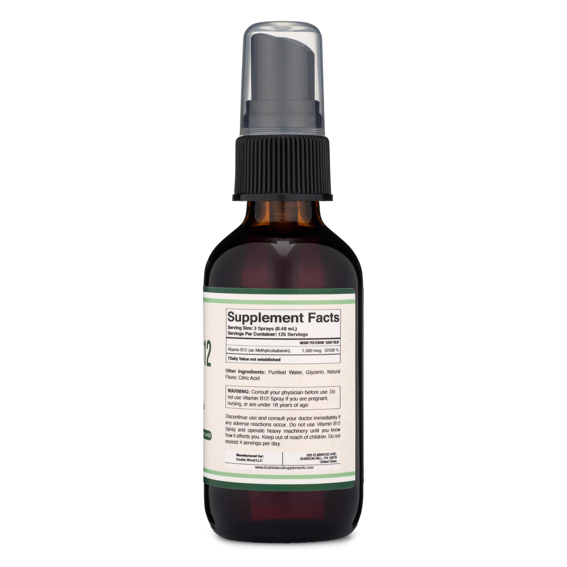 Vitamin B12 Sublingual Spray (2 Spray Dose of Vitamin 12 1000mcg, 3 Spray Serving Size Double Wood SupplementsBuy Supplements Australia